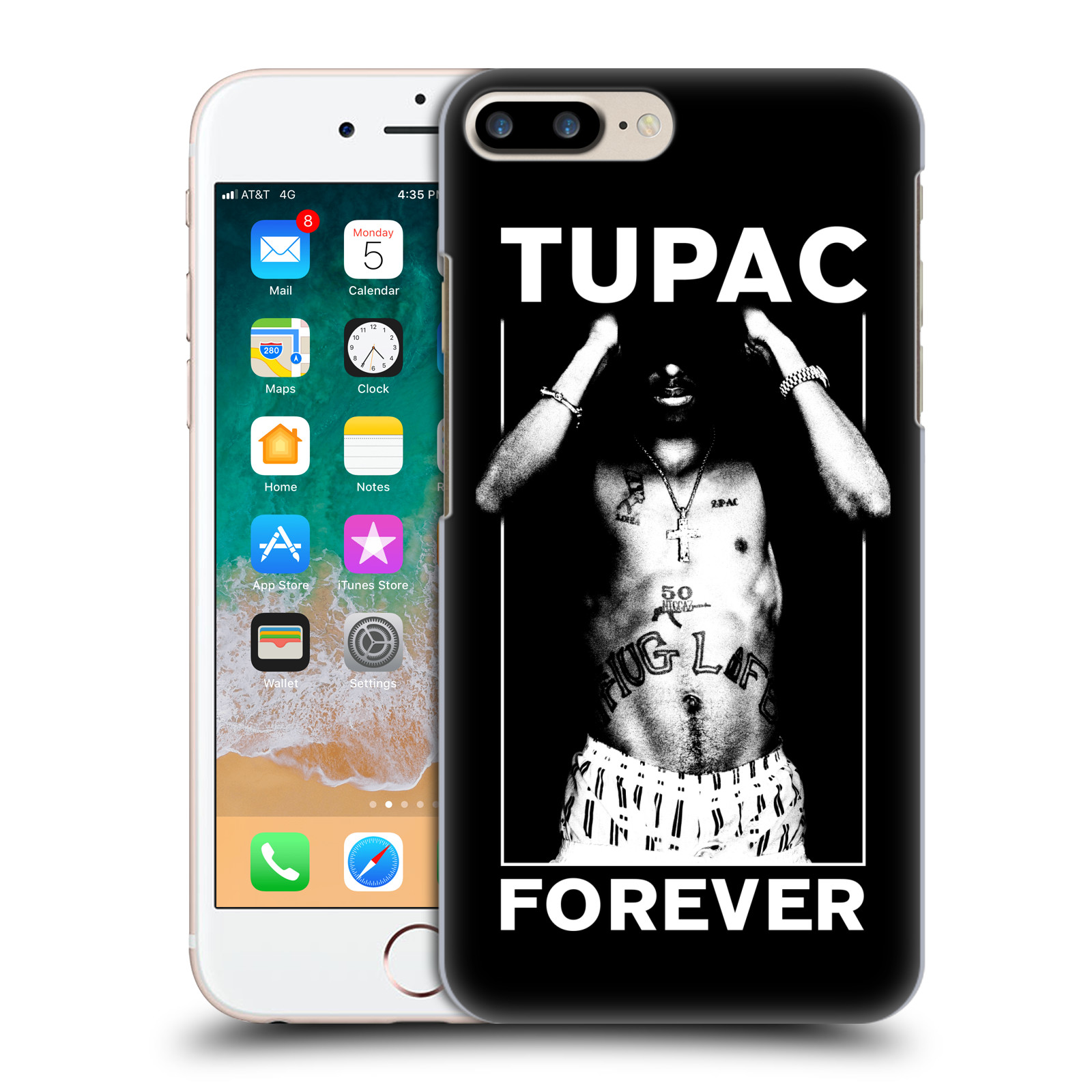 Plastové pouzdro pro mobil Apple Iphone 8 PLUS Zpěvák rapper Tupac Shakur 2Pac bílý popisek FOREVER