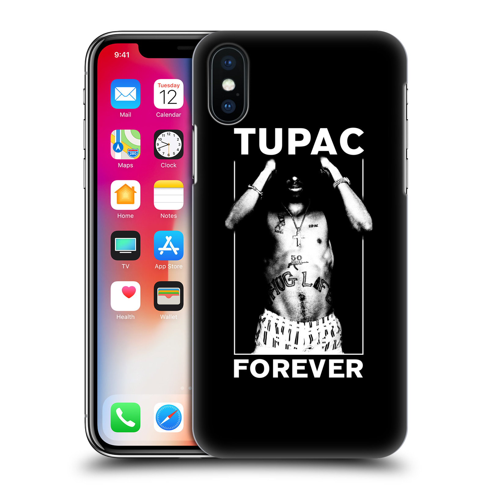 HEAD CASE plastový obal na mobil Apple Iphone X / XS Zpěvák rapper Tupac Shakur 2Pac bílý popisek FOREVER