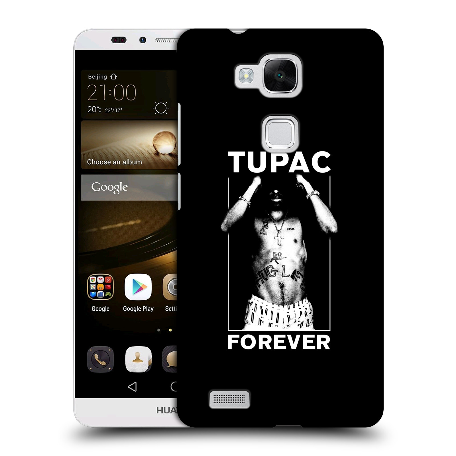 HEAD CASE plastový obal na mobil Huawei Mate 7 Zpěvák rapper Tupac Shakur 2Pac bílý popisek FOREVER