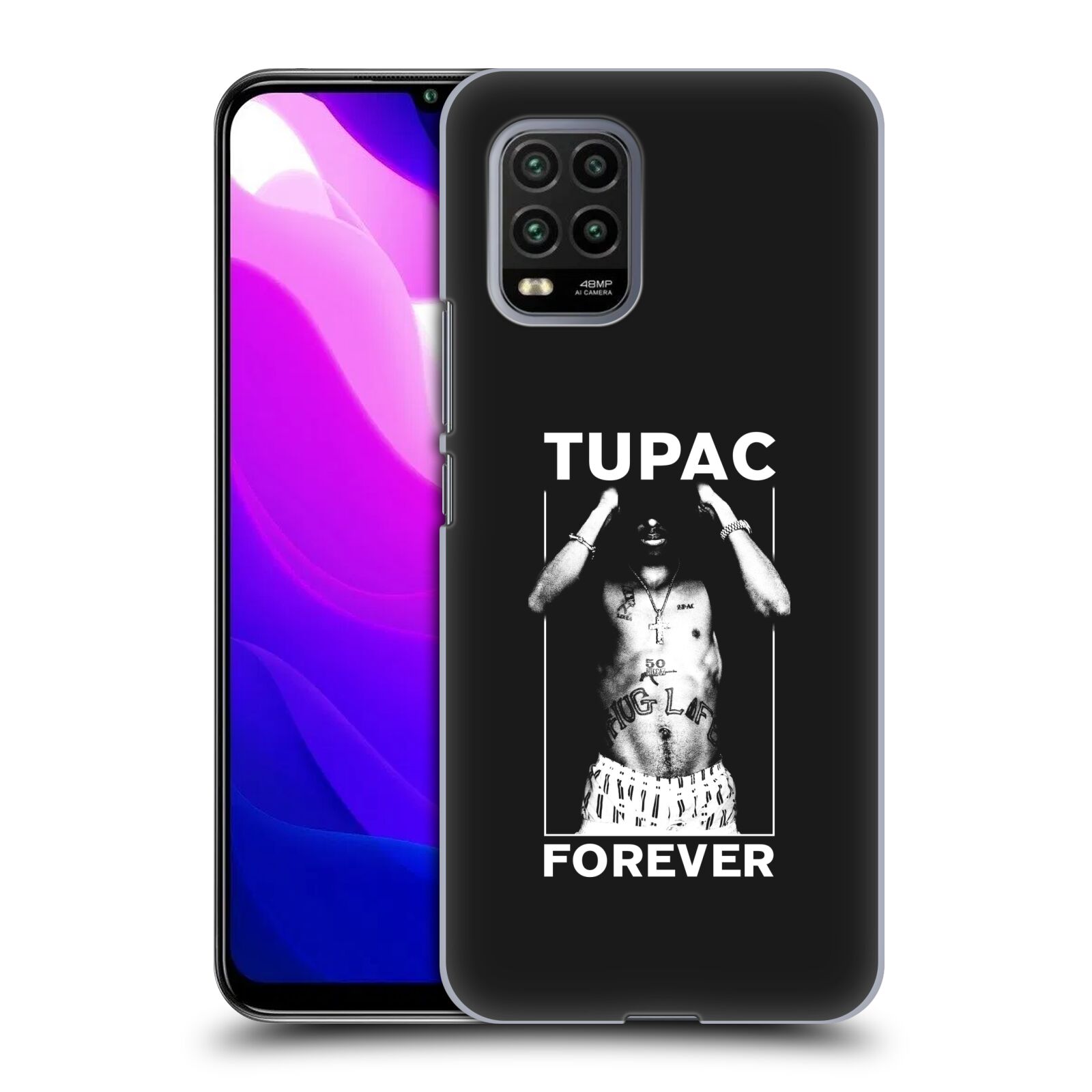 Zadní kryt, obal na mobil Xiaomi Mi 10 LITE Zpěvák rapper Tupac Shakur 2Pac bílý popisek FOREVER