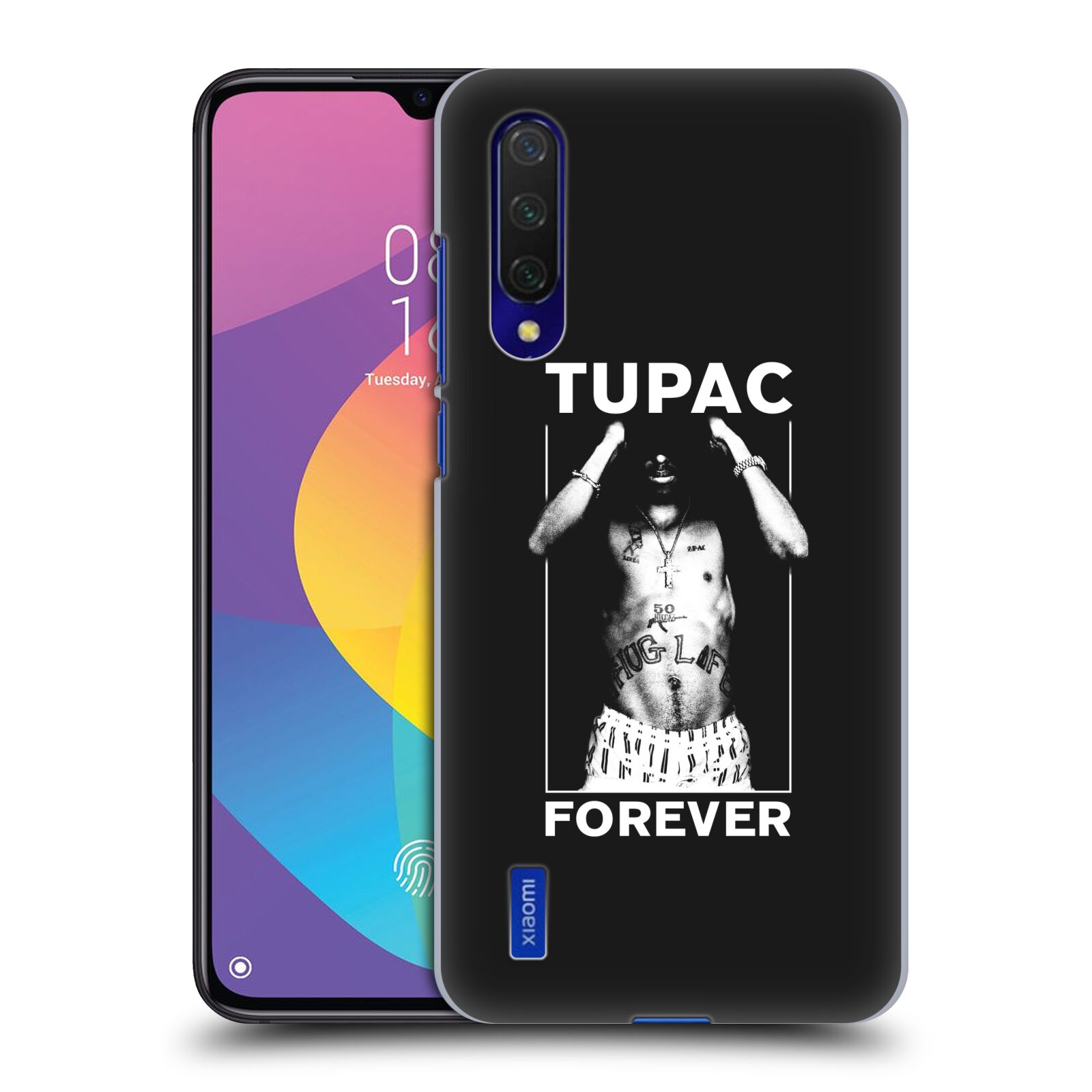 Zadní kryt na mobil Xiaomi MI 9 LITE Zpěvák rapper Tupac Shakur 2Pac bílý popisek FOREVER