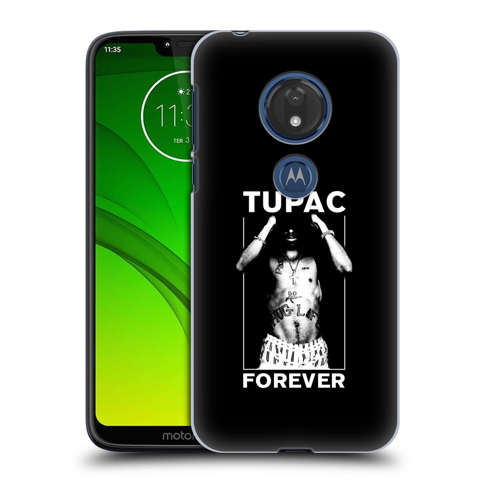 Pouzdro na mobil Motorola Moto G7 Play Zpěvák rapper Tupac Shakur 2Pac bílý popisek FOREVER