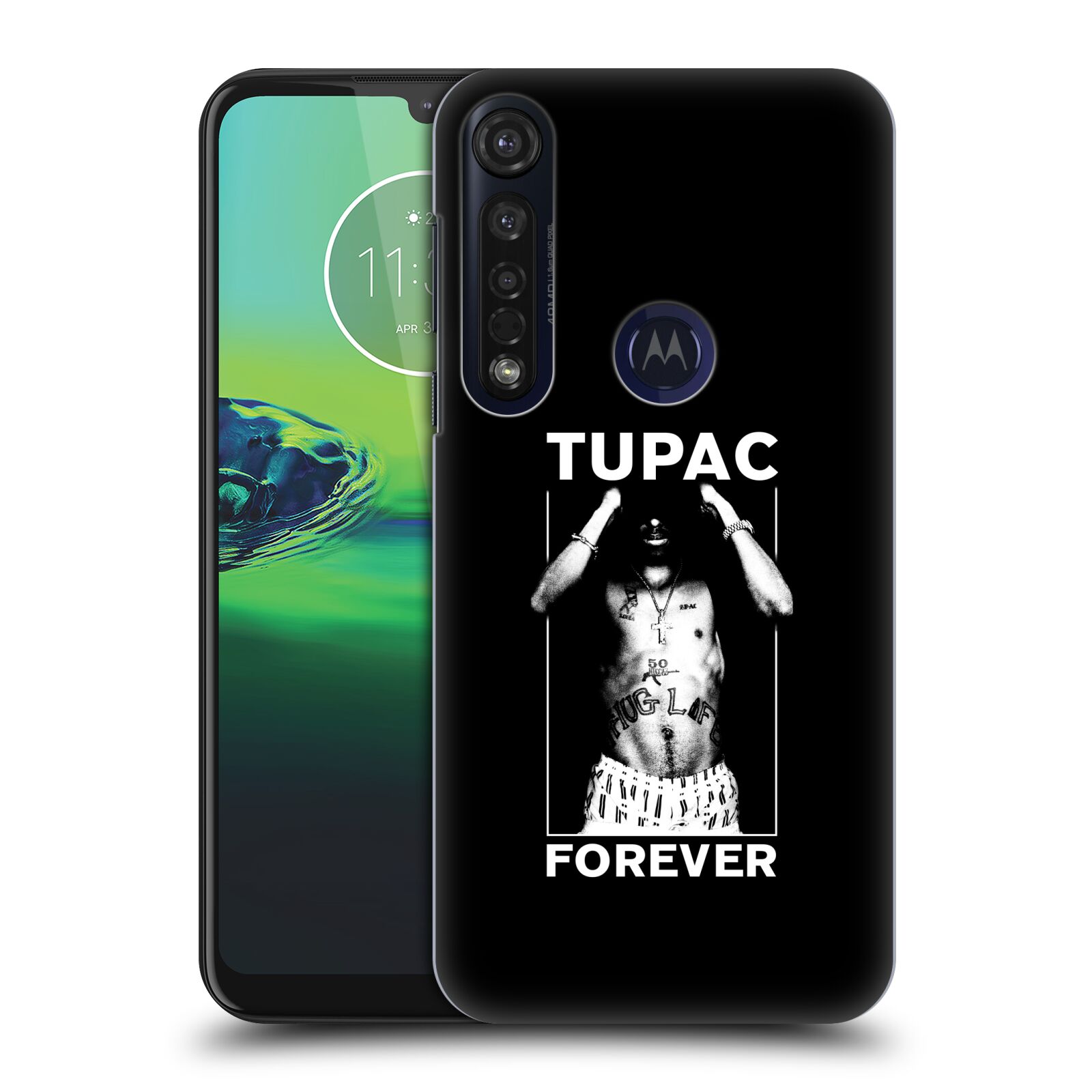 Pouzdro na mobil Motorola Moto G8 PLUS - HEAD CASE - Zpěvák rapper Tupac Shakur 2Pac bílý popisek FOREVER