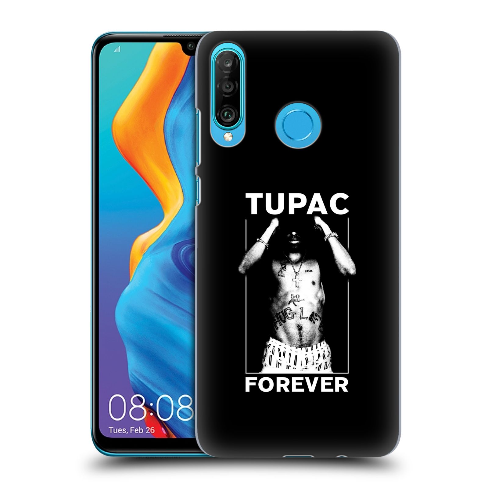 Pouzdro na mobil Huawei P30 LITE - HEAD CASE - Zpěvák rapper Tupac Shakur 2Pac bílý popisek FOREVER