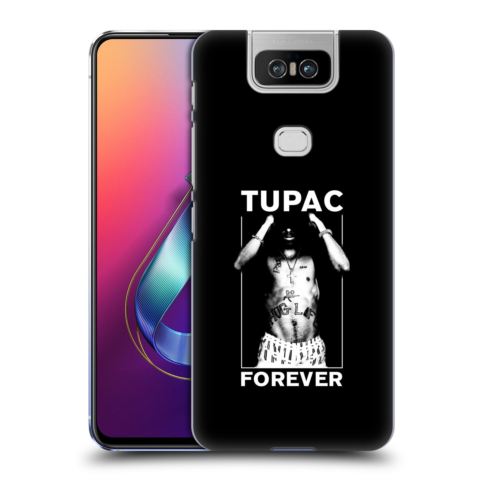 Pouzdro na mobil Asus Zenfone 6 ZS630KL - HEAD CASE - Zpěvák rapper Tupac Shakur 2Pac bílý popisek FOREVER
