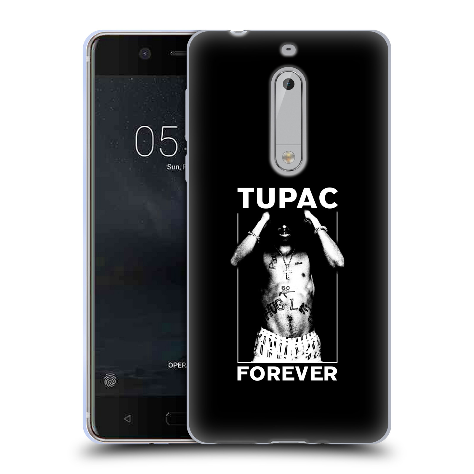 HEAD CASE silikonový obal na mobil Nokia 5 Zpěvák rapper Tupac Shakur 2Pac bílý popisek FOREVER