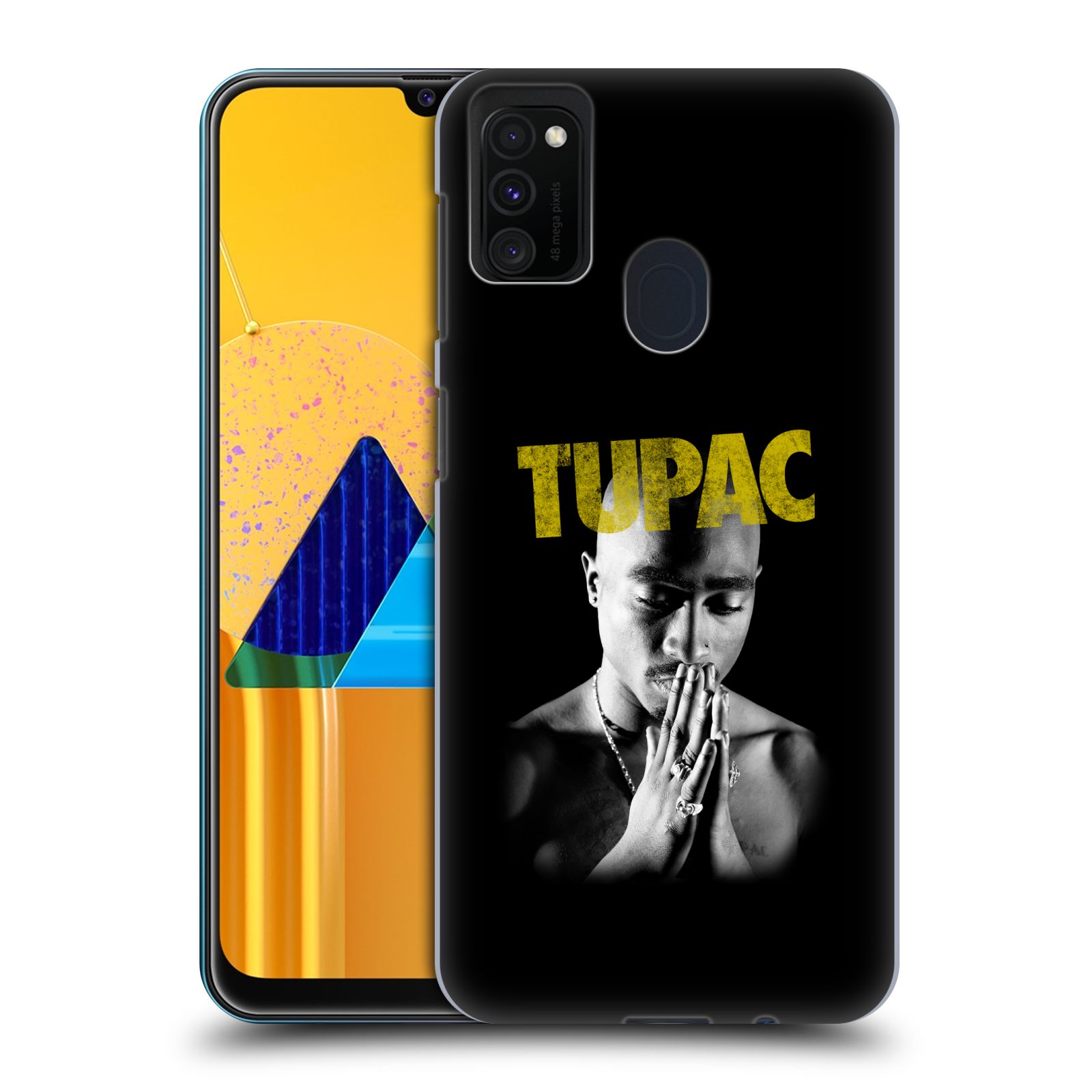 Zadní kryt na mobil Samsung Galaxy M21 Zpěvák rapper Tupac Shakur 2Pac zlatý nadpis