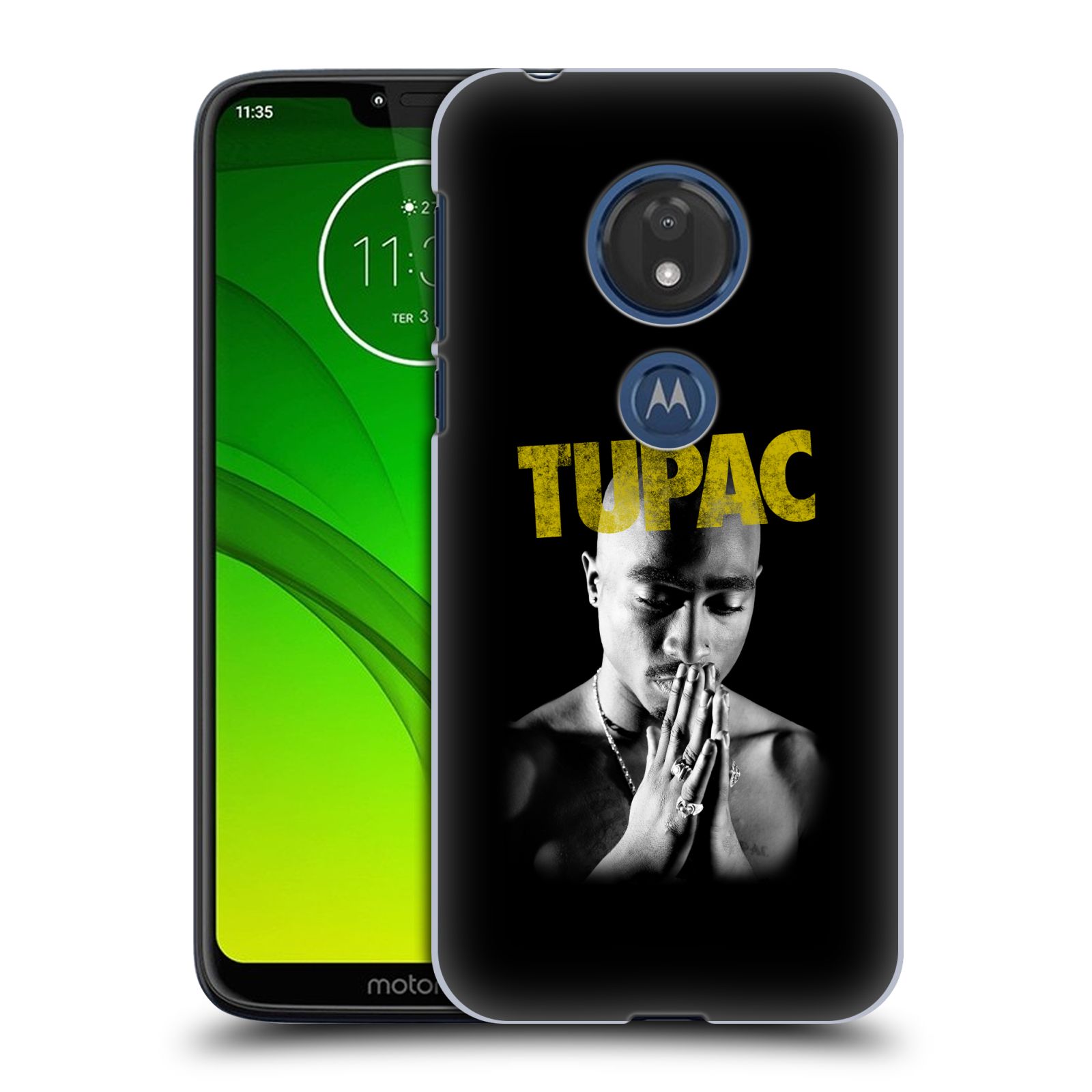 Pouzdro na mobil Motorola Moto G7 Play Zpěvák rapper Tupac Shakur 2Pac zlatý nadpis