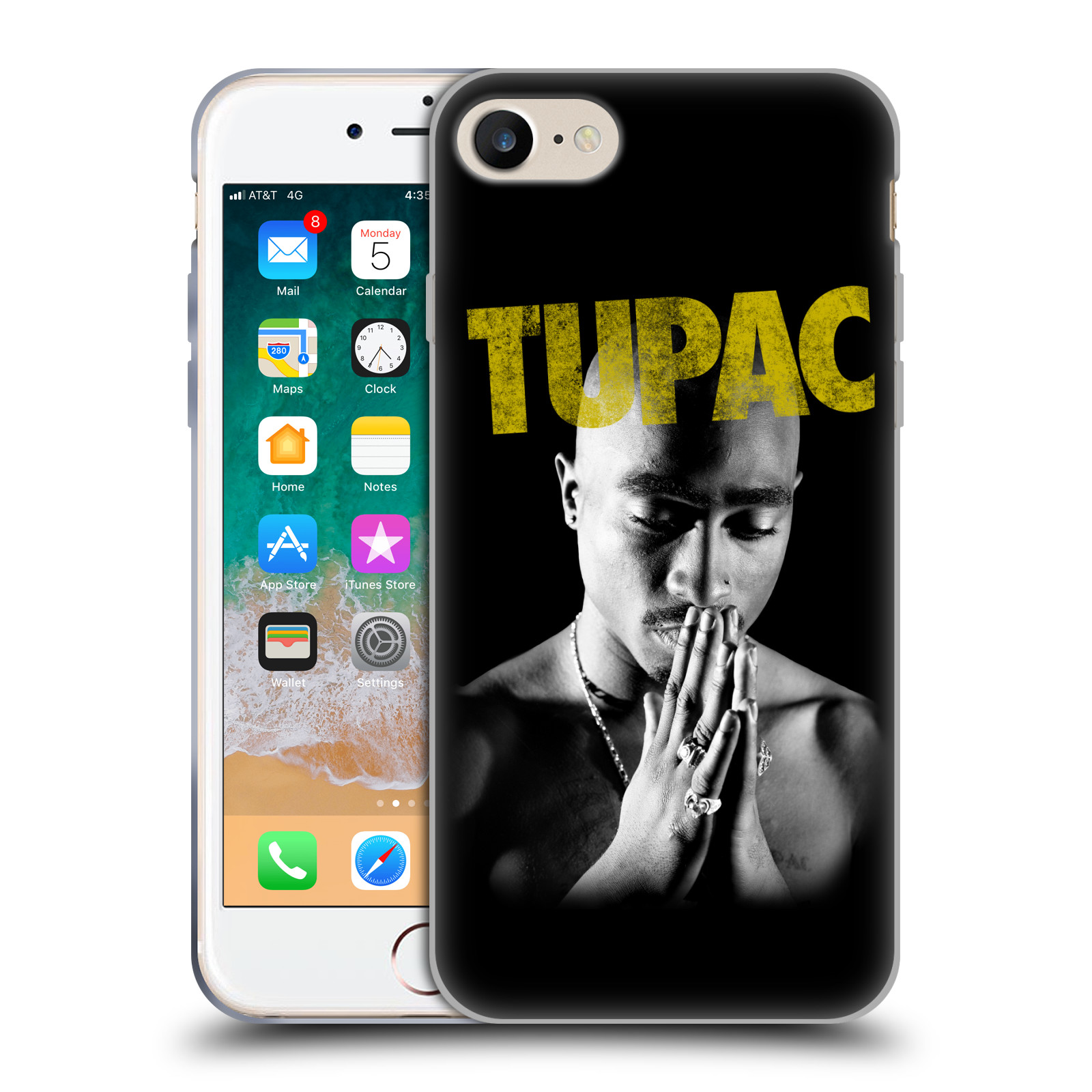 HEAD CASE silikonový obal na mobil Apple Iphone 7 Zpěvák rapper Tupac Shakur 2Pac zlatý nadpis