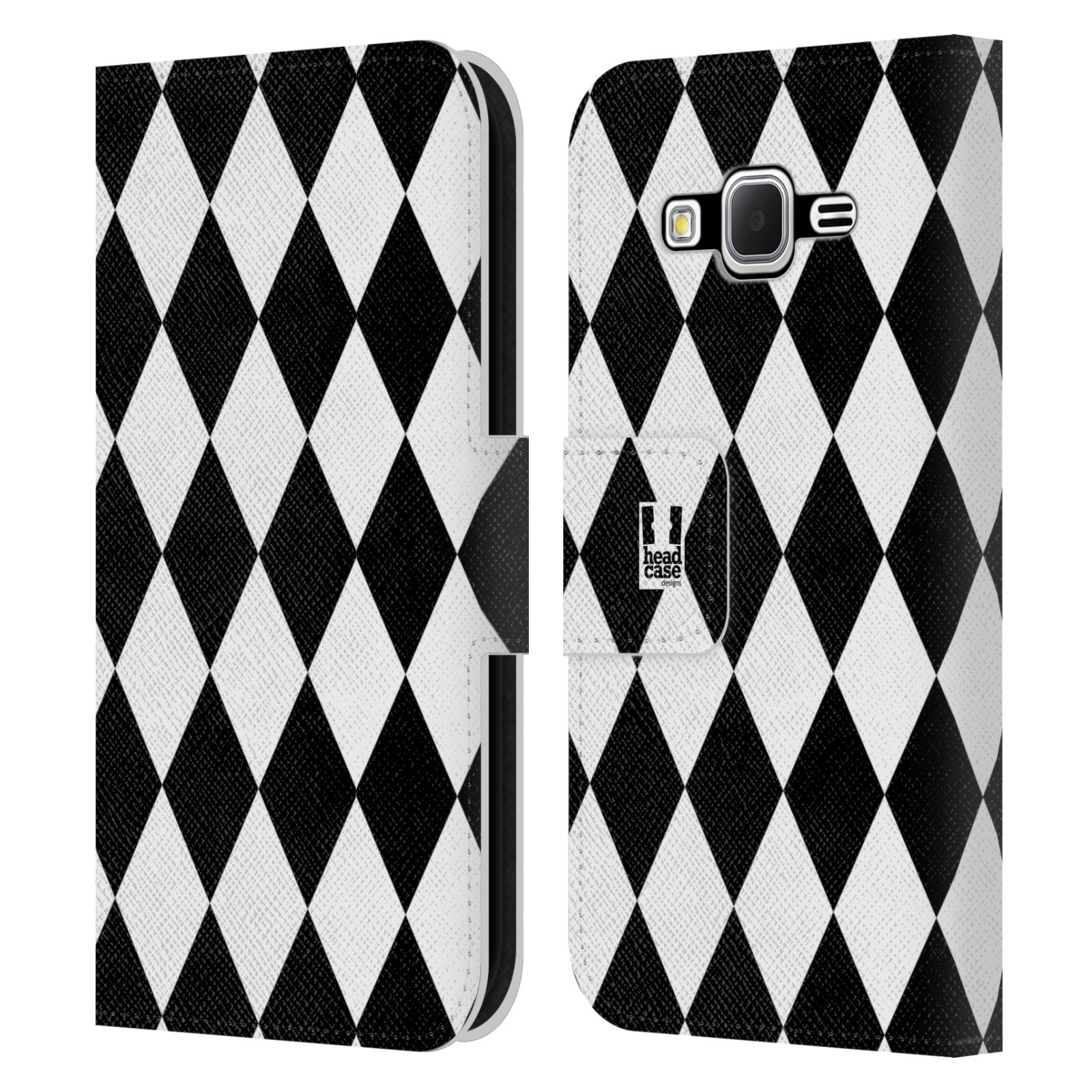 HEAD CASE Flipové pouzdro pro mobil Samsung Galaxy CORE PRIME ČERNÁ A BÍLÁ diamant