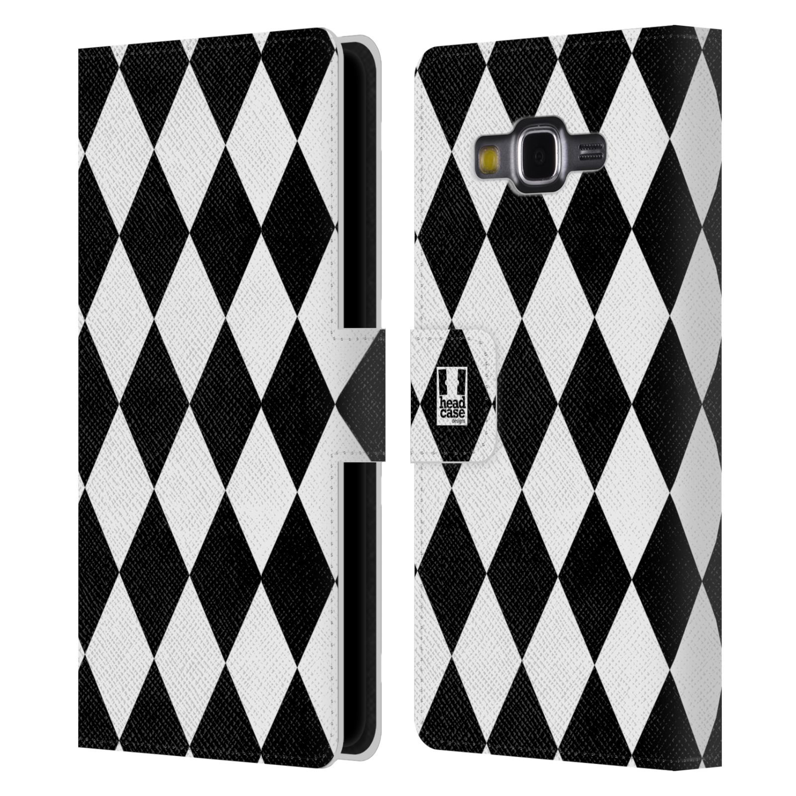 HEAD CASE Flipové pouzdro pro mobil Samsung Galaxy Grand PRIME ČERNÁ A BÍLÁ diamant