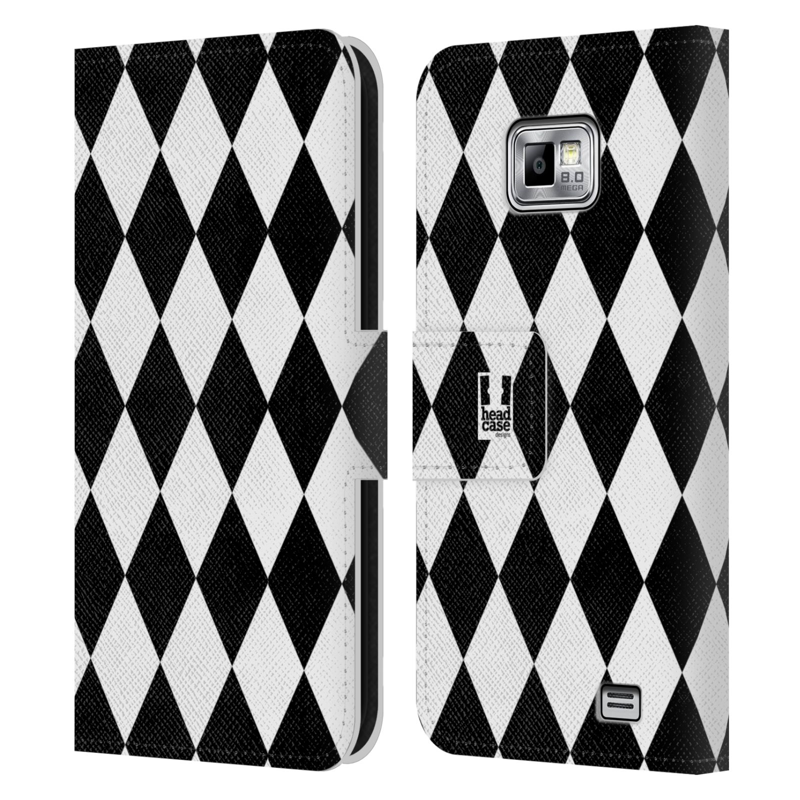 HEAD CASE Flipové pouzdro pro mobil Samsung Galaxy S2 i9100 ČERNÁ A BÍLÁ diamant