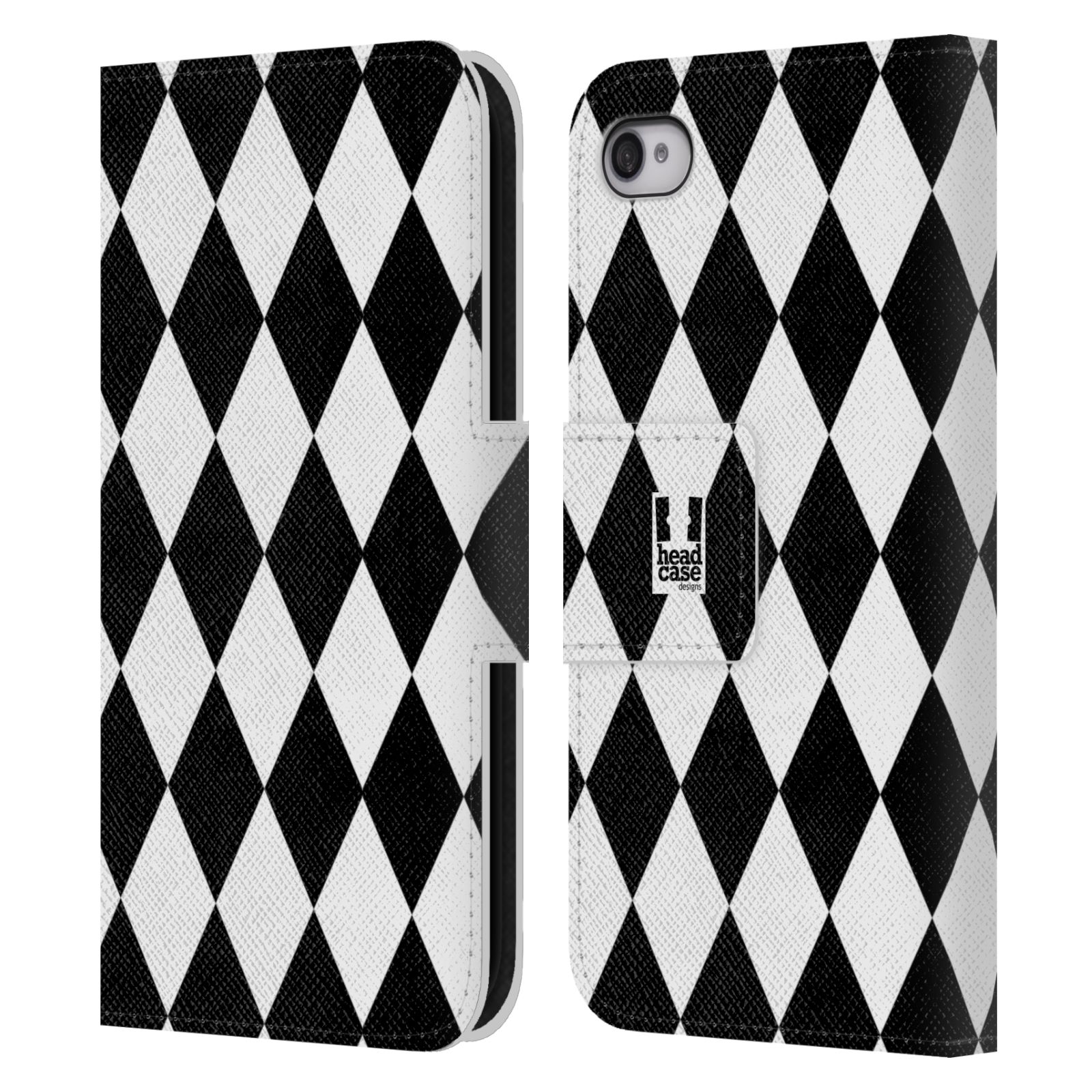 HEAD CASE Flipové pouzdro pro mobil Apple Iphone 4/4s ČERNÁ A BÍLÁ diamant
