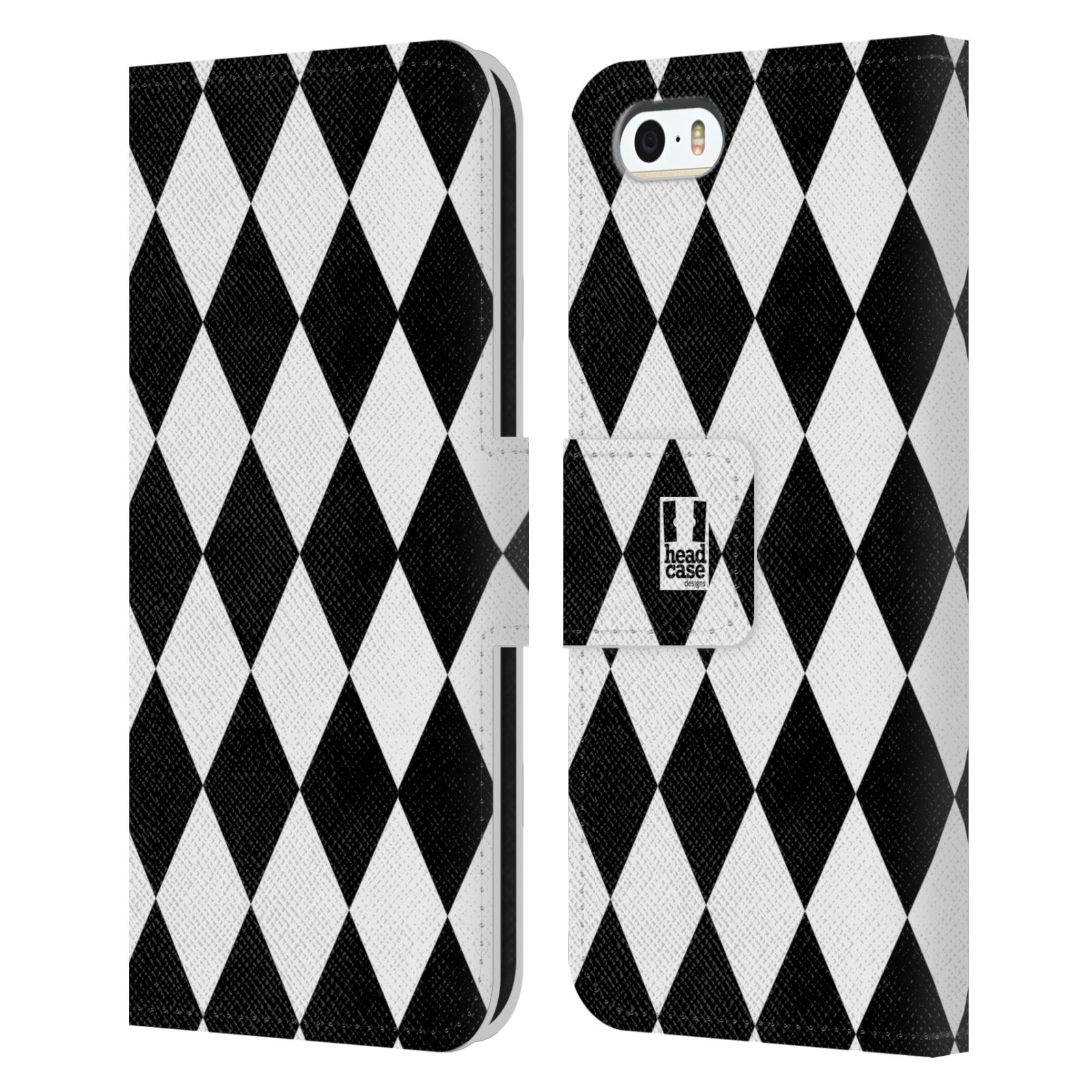 HEAD CASE Flipové pouzdro pro mobil Apple Iphone 5/5s ČERNÁ A BÍLÁ diamant