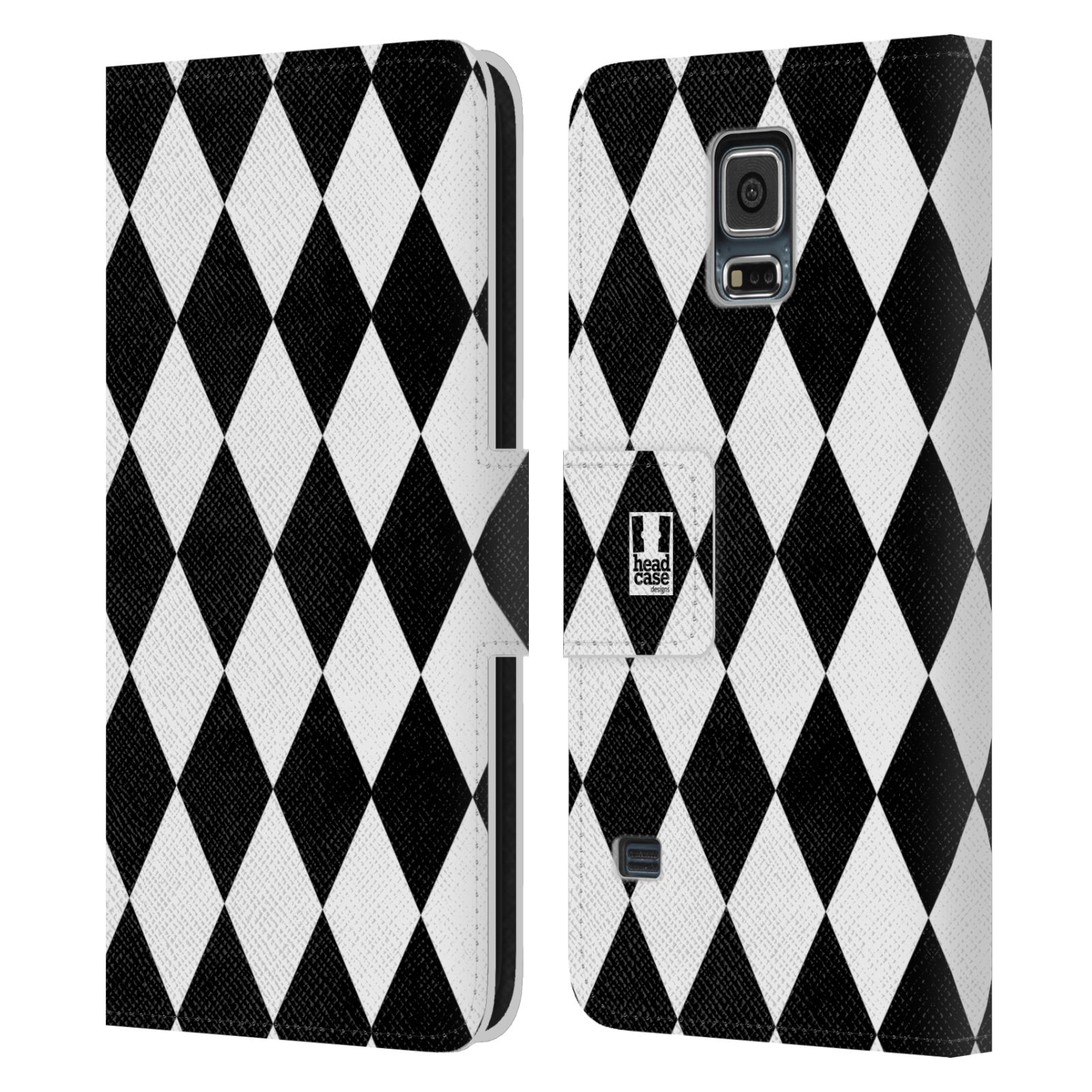 HEAD CASE Flipové pouzdro pro mobil Samsung Galaxy S5 / S5 NEO ČERNÁ A BÍLÁ diamant