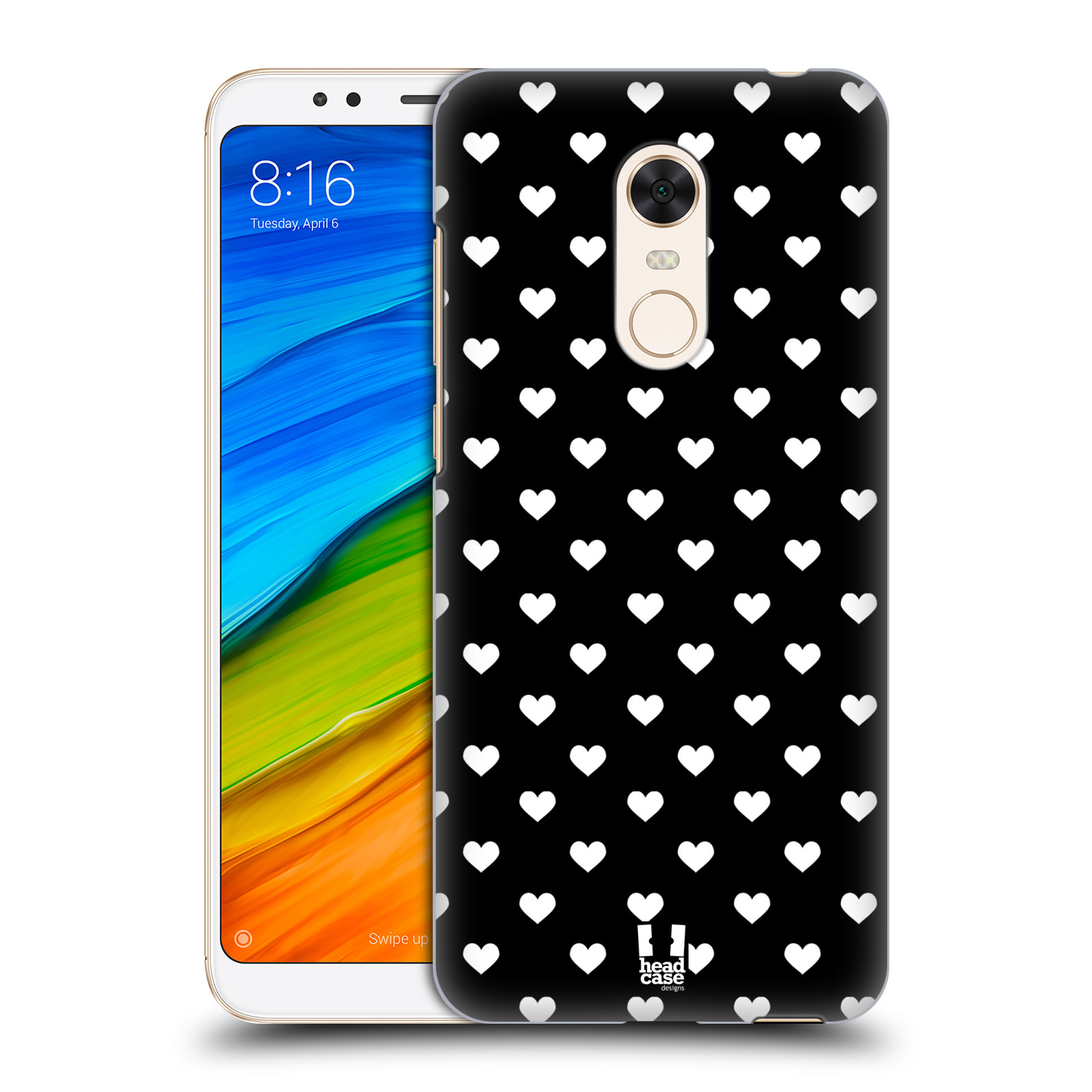 HEAD CASE plastový obal na mobil Xiaomi Redmi 5 PLUS vzor Srdíčka ČERNÁ A BÍLÁ
