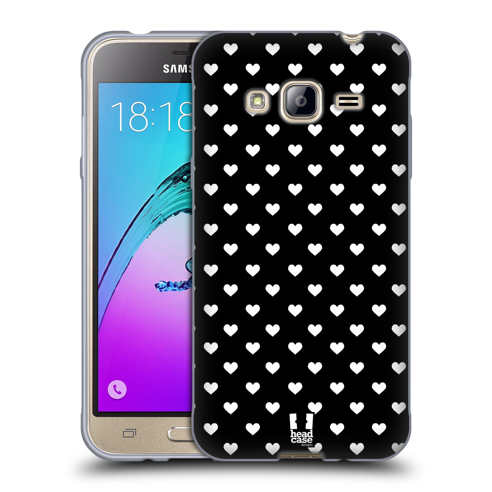 HEAD CASE silikonový obal na mobil Samsung Galaxy J3, J3 2016 vzor Srdíčka ČERNÁ A BÍLÁ