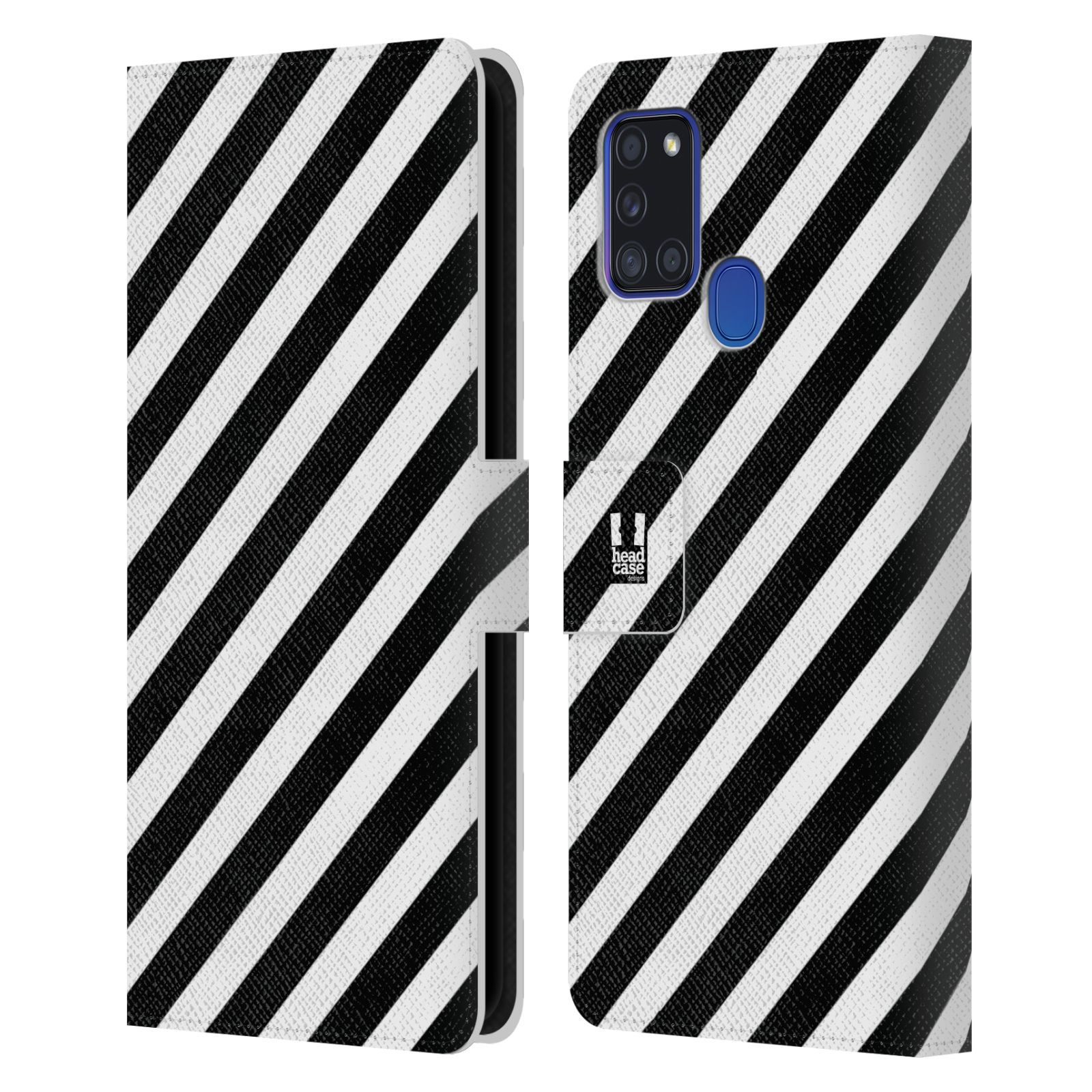HEAD CASE Flipové pouzdro pro mobil Samsung Galaxy A21s ČERNÁ A BÍLÁ zebra pruhy