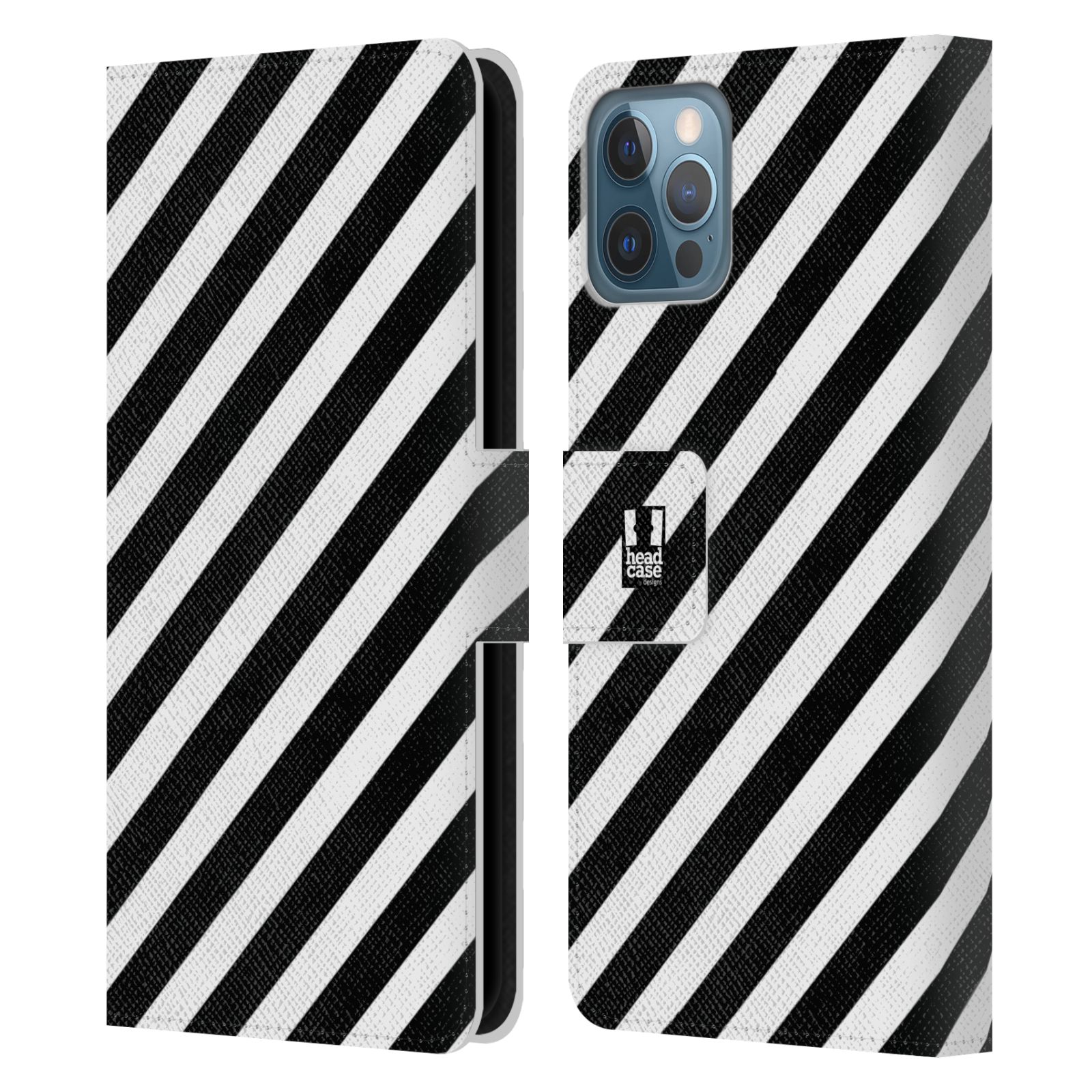 HEAD CASE Flipové pouzdro pro mobil Apple Iphone 12 / Iphone 12 PRO ČERNÁ A BÍLÁ zebra pruhy