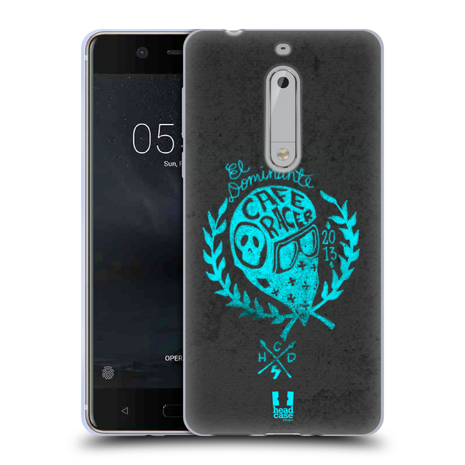 HEAD CASE silikonový obal na mobil Nokia 5 Motorkáři Cafe Racer mistr závodu šedá