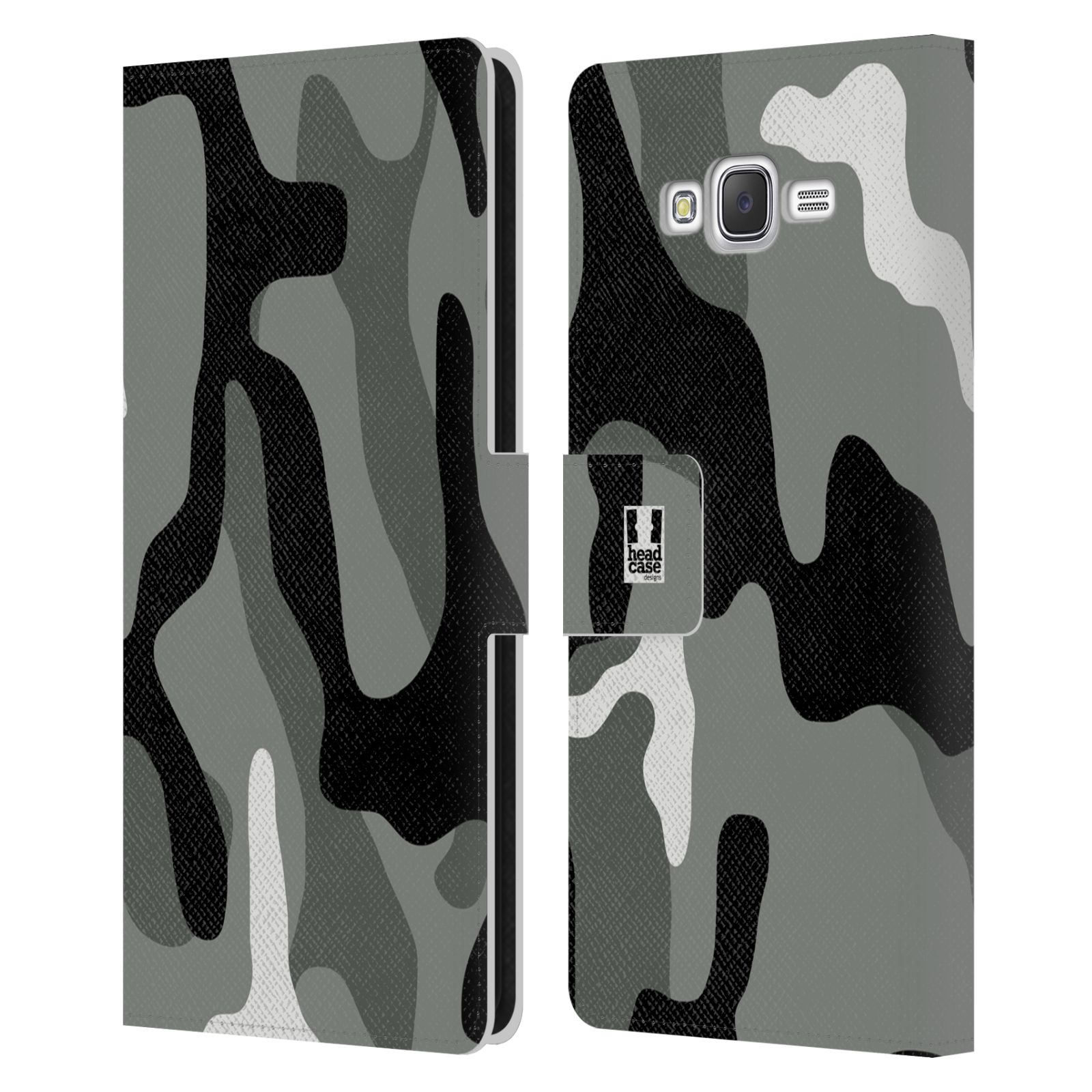HEAD CASE Flipové pouzdro pro mobil Samsung Galaxy J7, J700 kamufláž šedá barva