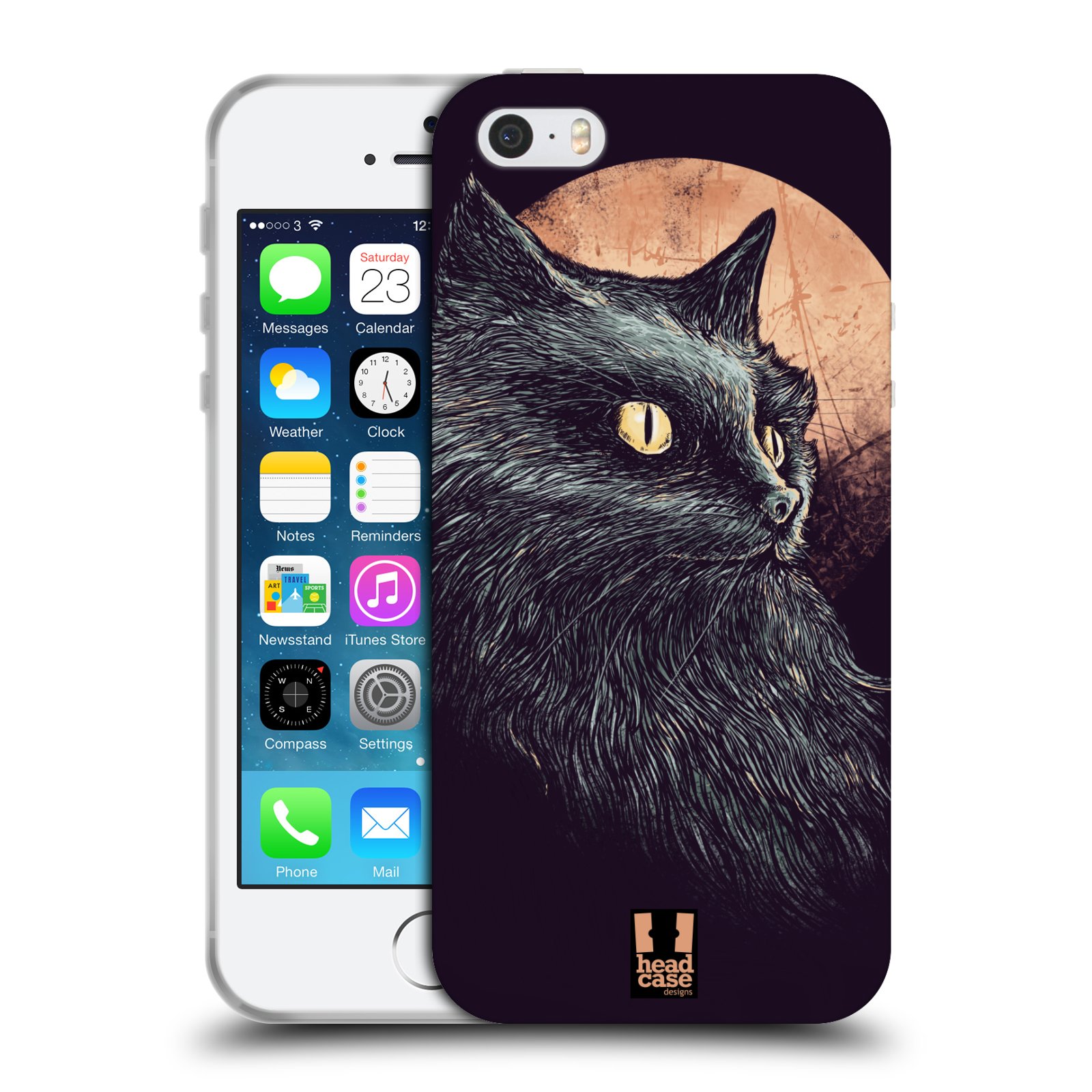 HEAD CASE silikonový obal na mobil Apple Iphone 5/5S vzor Gotická kočka oranžový měsíc