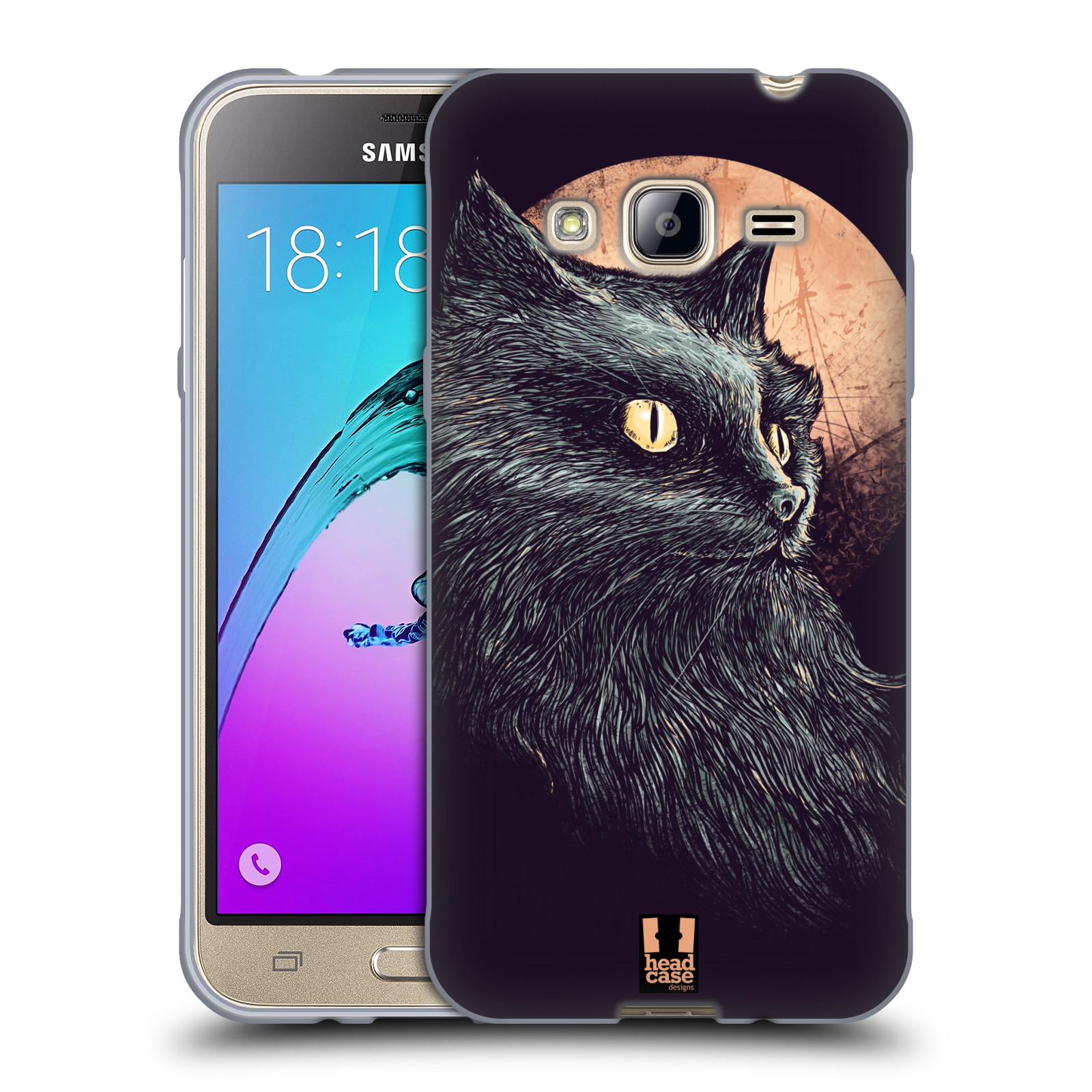 HEAD CASE silikonový obal na mobil Samsung Galaxy J3, J3 2016 vzor Gotická kočka oranžový měsíc