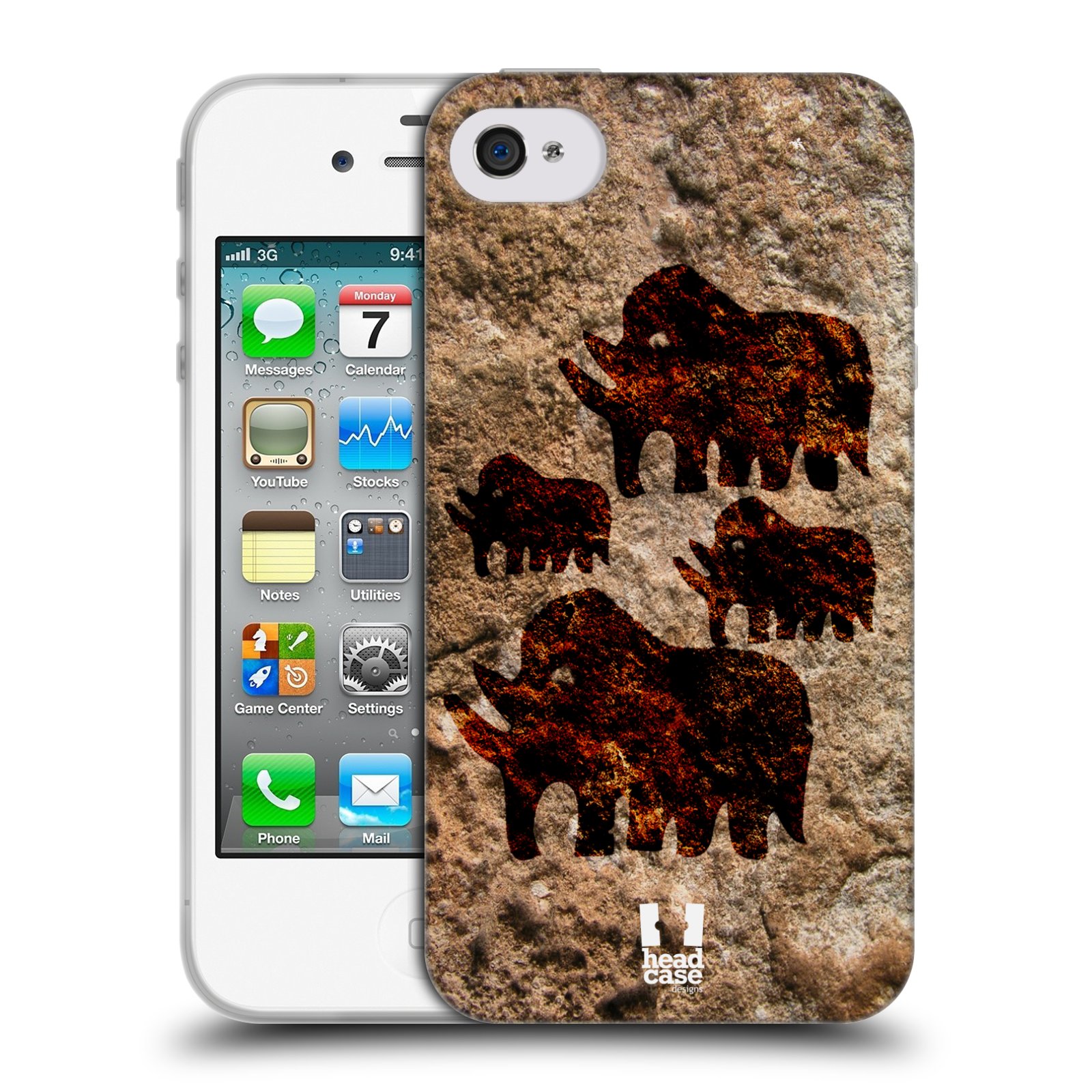 HEAD CASE silikonový obal na mobil Apple Iphone 4/4S vzor Pravěké malby MAMUT