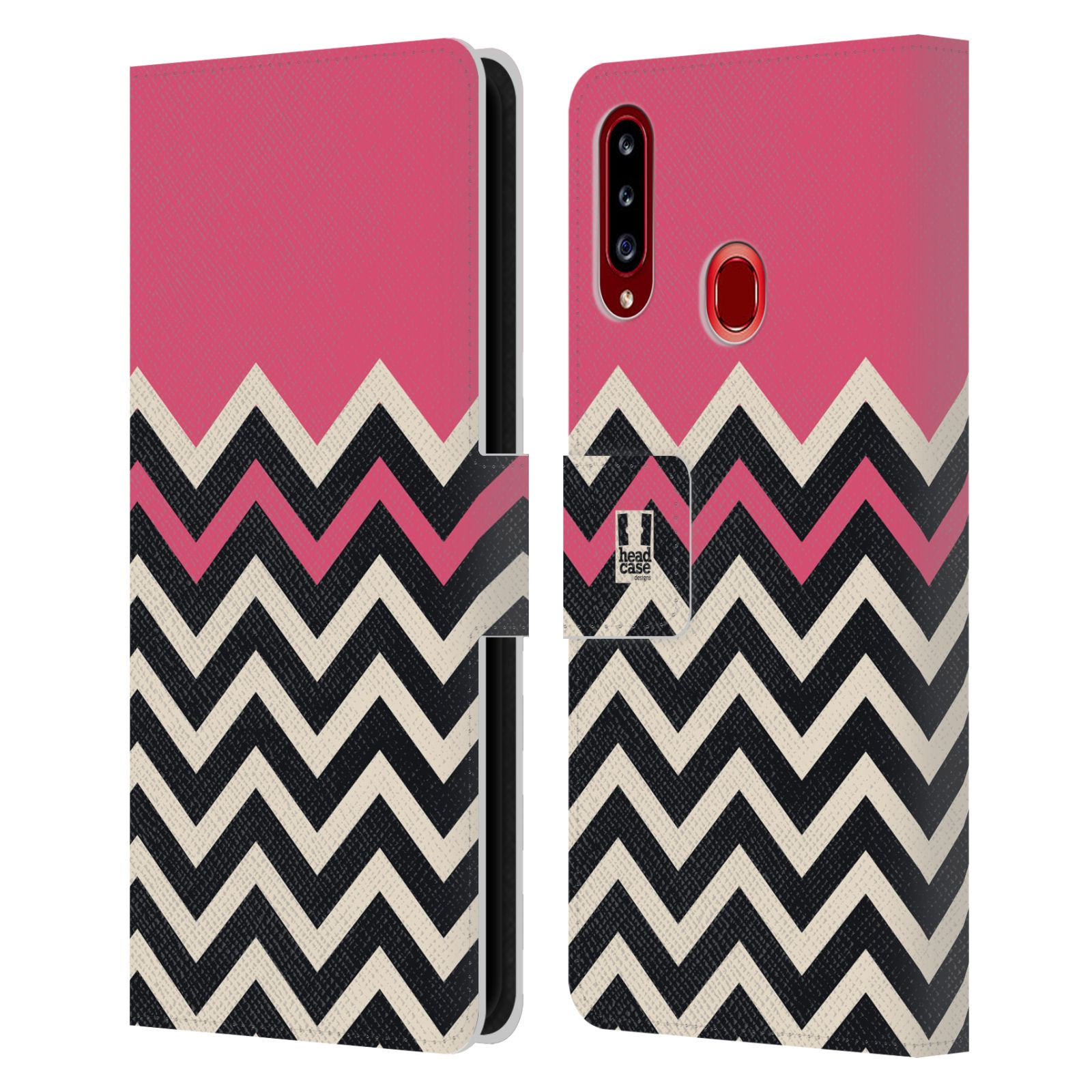 HEAD CASE Flipové pouzdro pro mobil Samsung Galaxy A20s Barevné šipky růžová a černá