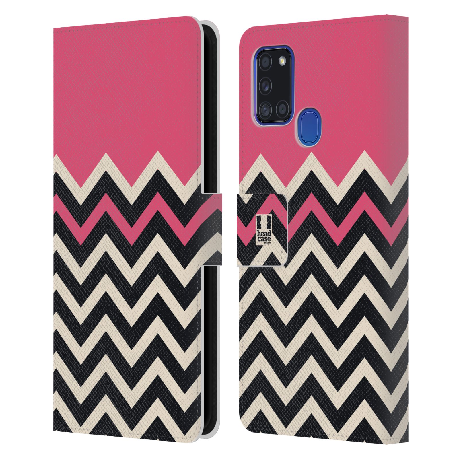 HEAD CASE Flipové pouzdro pro mobil Samsung Galaxy A21s Barevné šipky růžová a černá