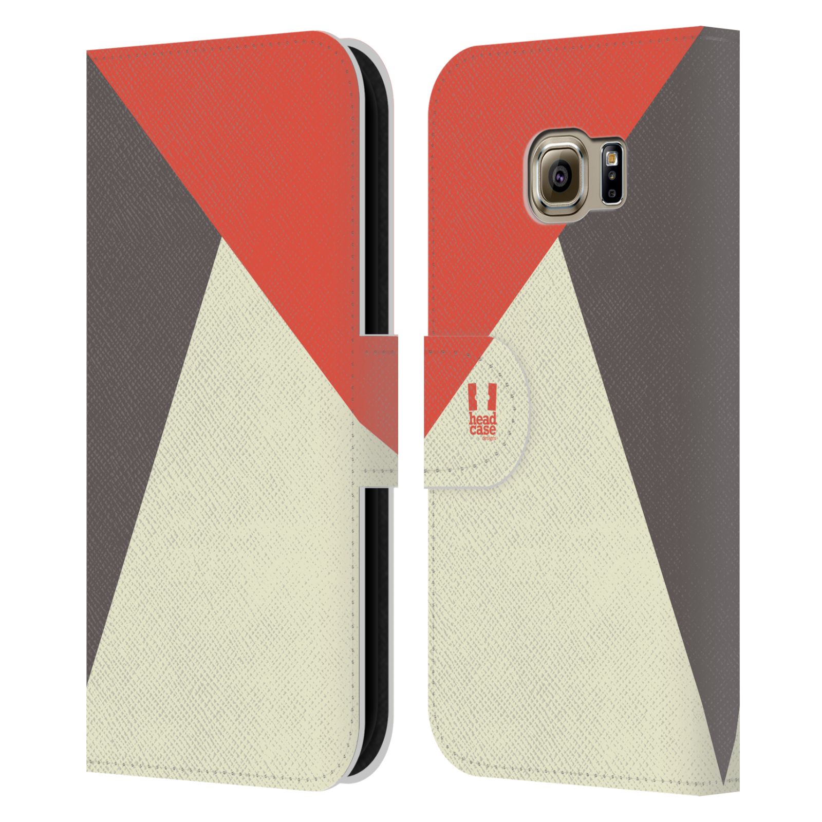 HEAD CASE Flipové pouzdro pro mobil Samsung Galaxy S6 EDGE barevné tvary červená a šedá COOL