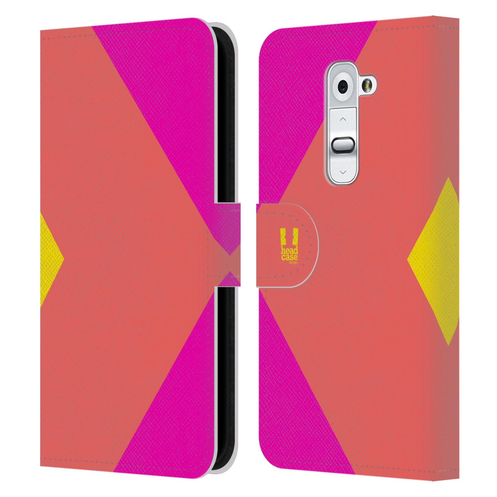 HEAD CASE Flipové pouzdro pro mobil LG G2 barevné tvary růžová korál