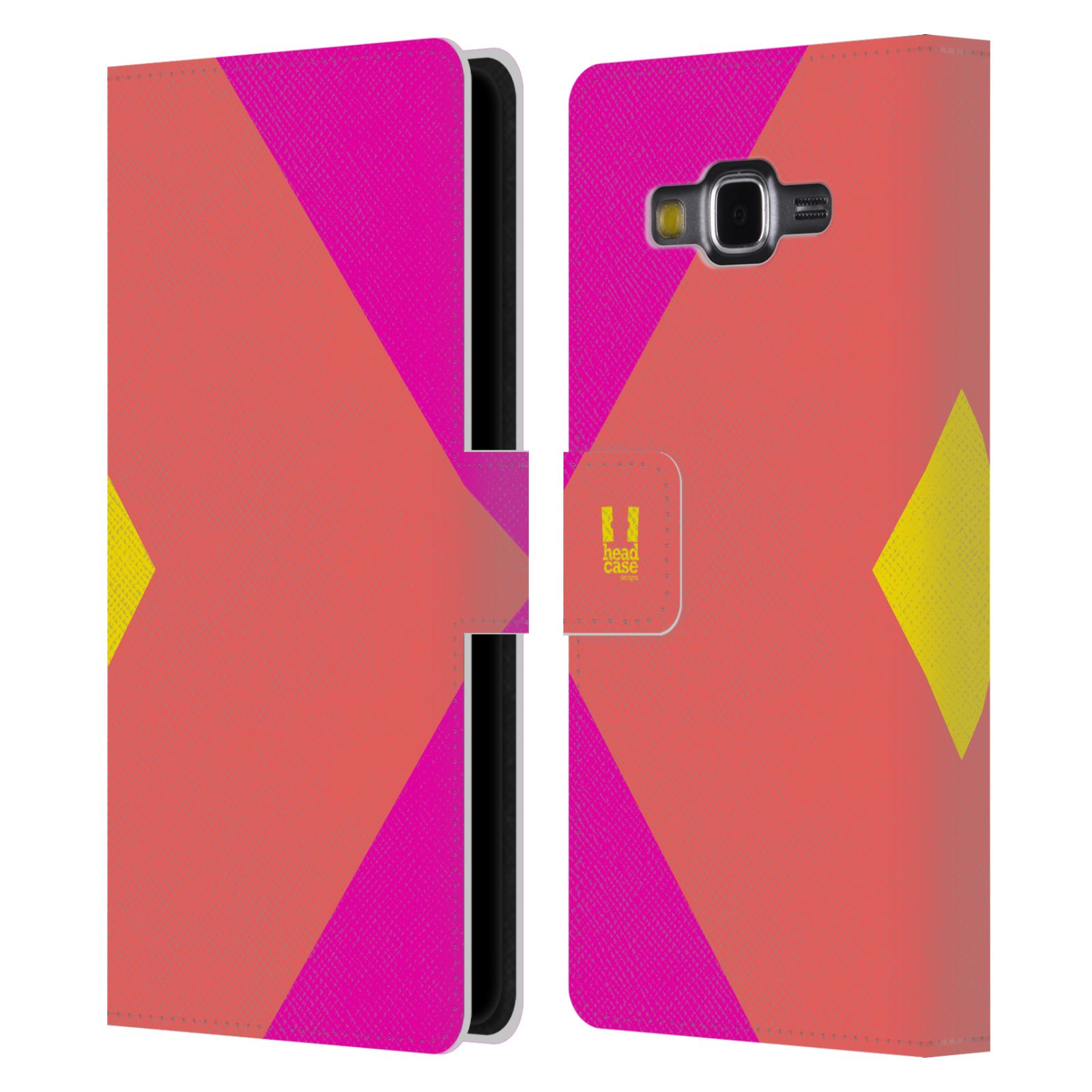 HEAD CASE Flipové pouzdro pro mobil Samsung Galaxy Grand Prime barevné tvary růžová korál