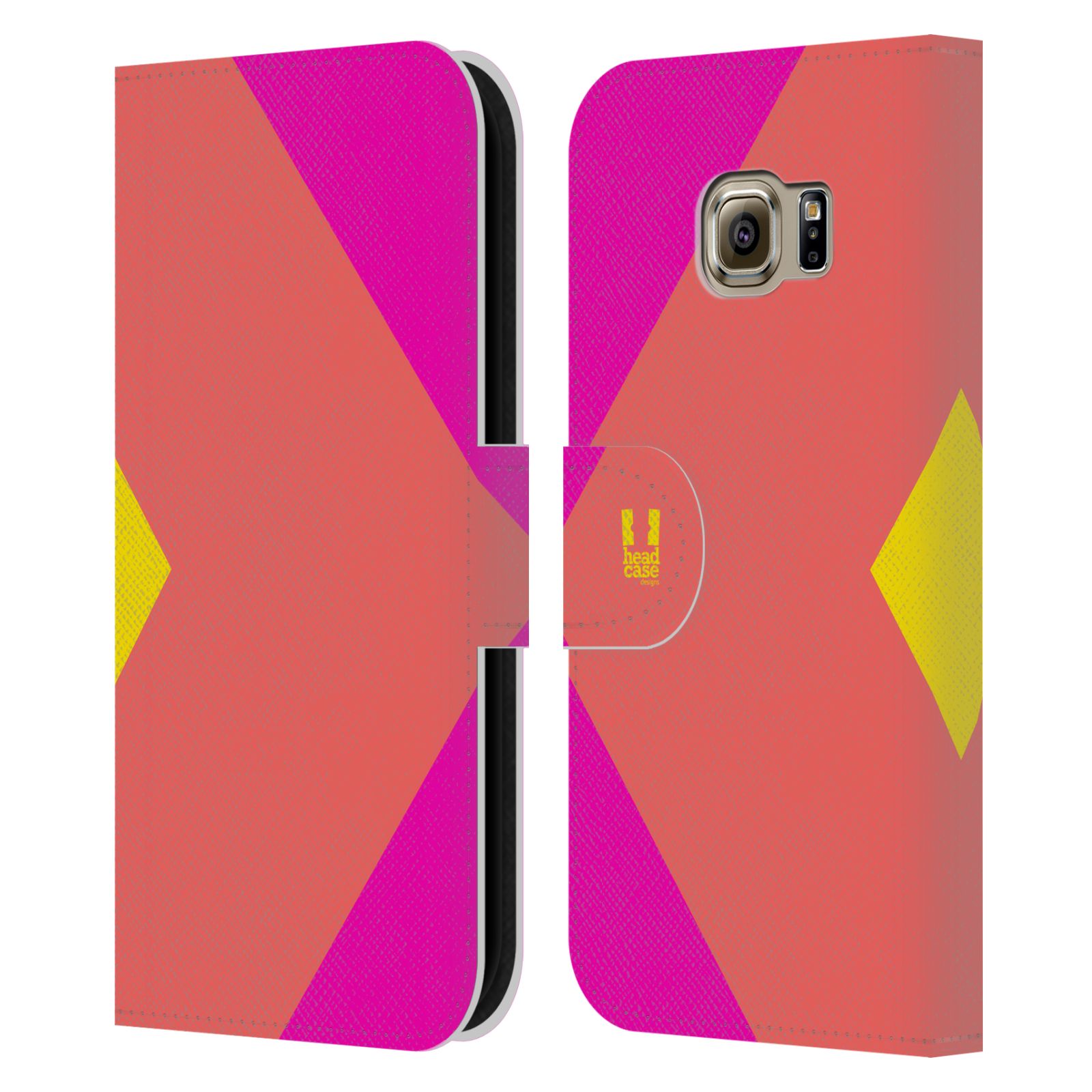 HEAD CASE Flipové pouzdro pro mobil Samsung Galaxy S6 EDGE barevné tvary růžová korál