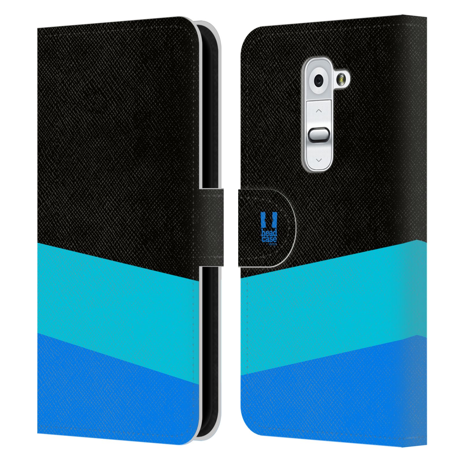 HEAD CASE Flipové pouzdro pro mobil LG G2 barevné tvary modrá a černá FORMAL