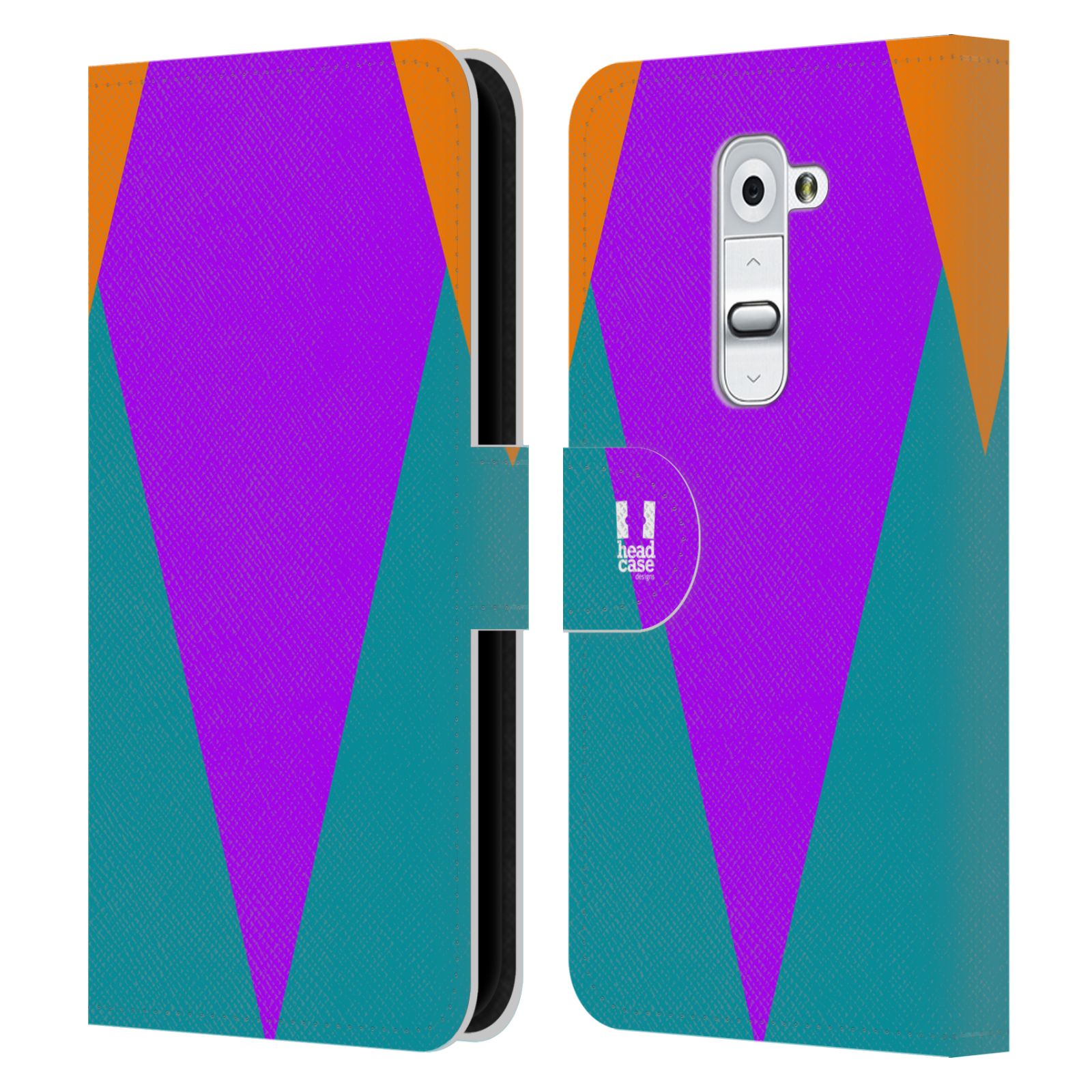 HEAD CASE Flipové pouzdro pro mobil LG G2 barevné tvary šipka fialová