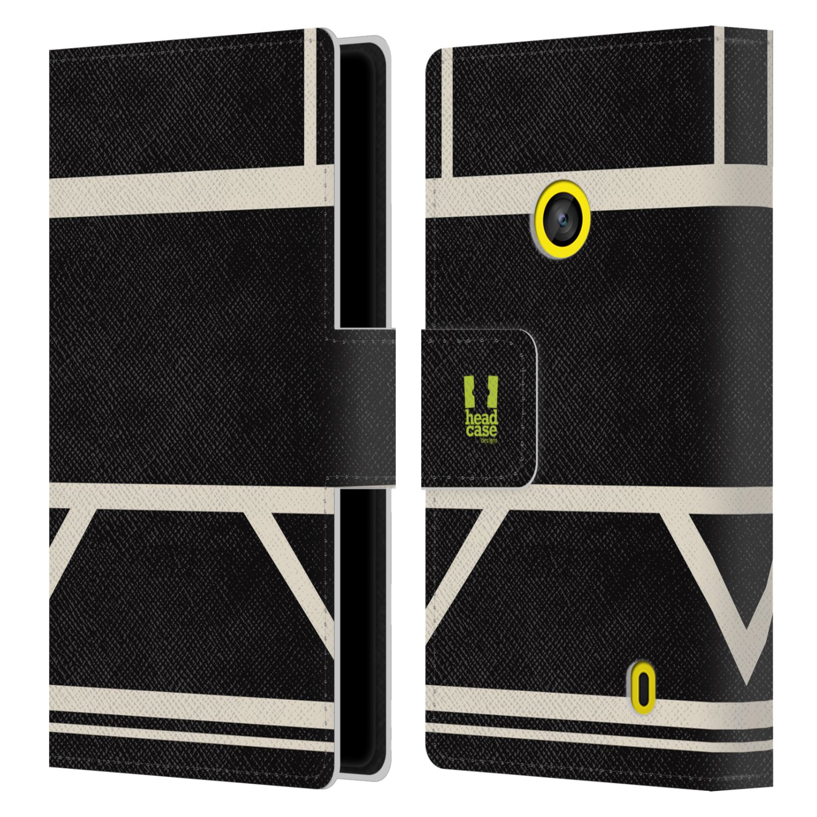 HEAD CASE Flipové pouzdro pro mobil Nokia LUMIA 520/525 barevné tvary černá a bílá proužek