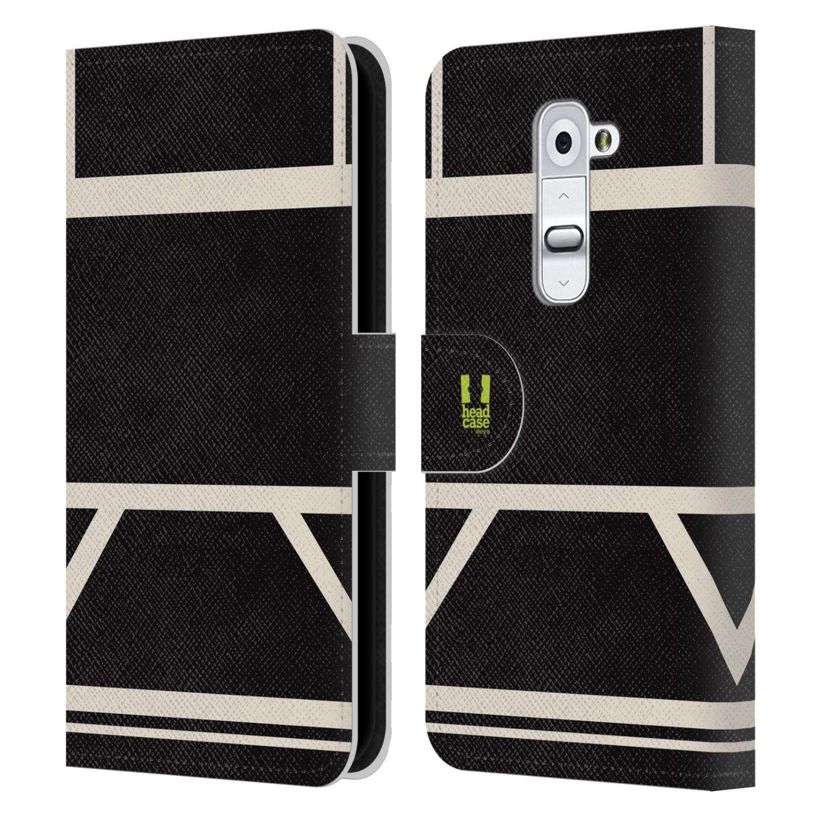 HEAD CASE Flipové pouzdro pro mobil LG G2 barevné tvary černá a bílá proužek