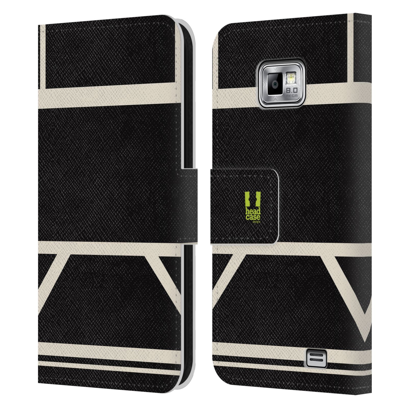 HEAD CASE Flipové pouzdro pro mobil Samsung Galaxy S2 i9100 barevné tvary černá a bílá proužek