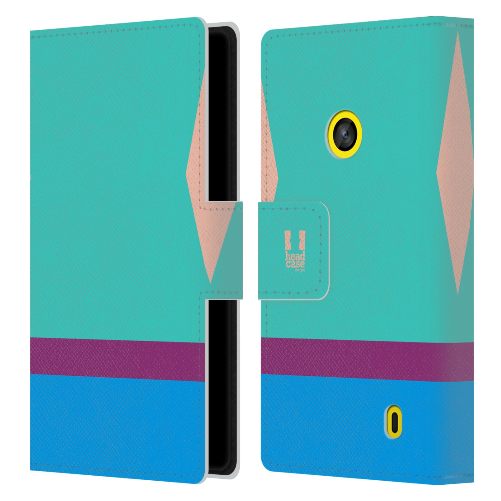 HEAD CASE Flipové pouzdro pro mobil Nokia LUMIA 520/525 barevné tvary modrá a fialový pruh