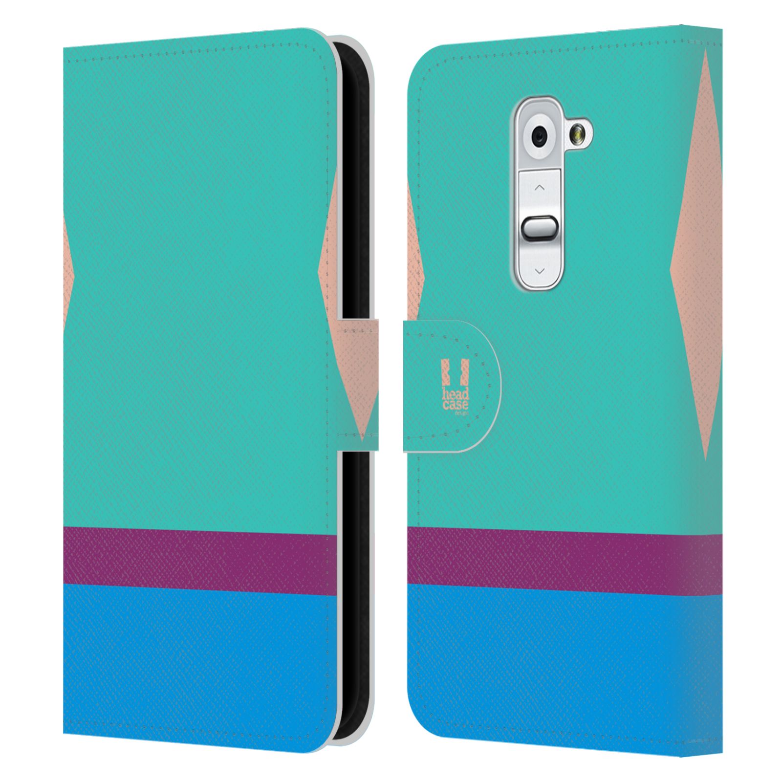 HEAD CASE Flipové pouzdro pro mobil LG G2 barevné tvary modrá a fialový pruh