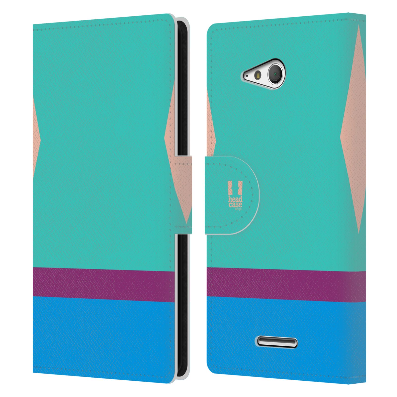 HEAD CASE Flipové pouzdro pro mobil SONY Xperia E4g barevné tvary modrá a fialový pruh
