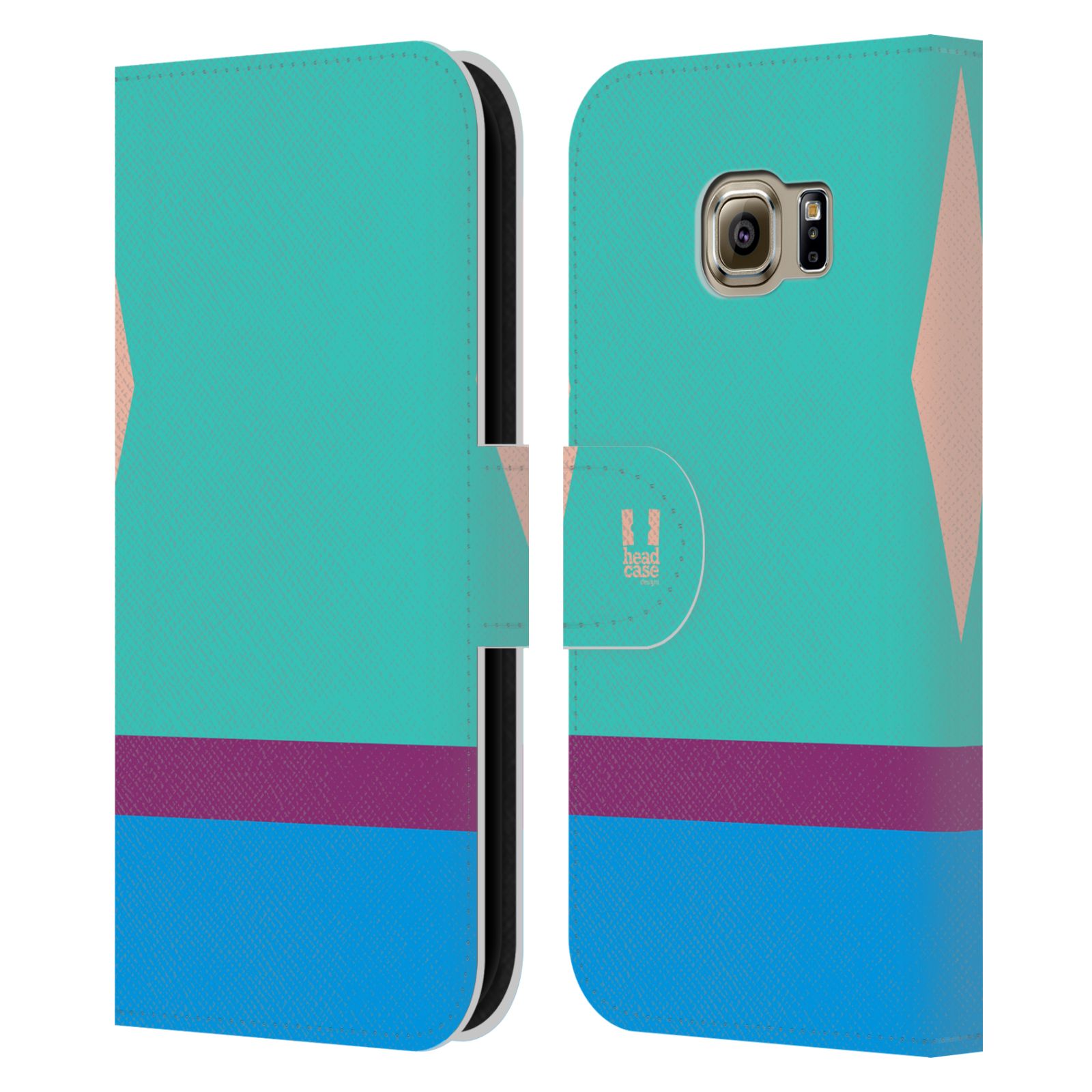 HEAD CASE Flipové pouzdro pro mobil Samsung Galaxy S6 EDGE barevné tvary modrá a fialový pruh