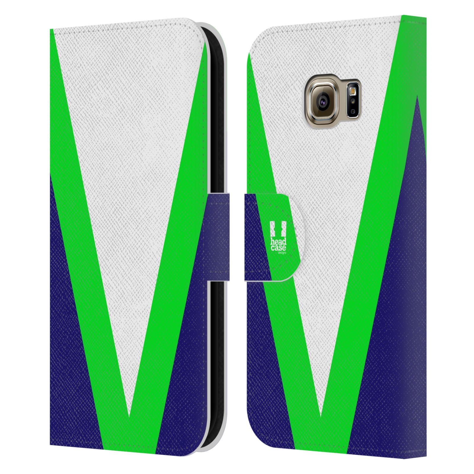 HEAD CASE Flipové pouzdro pro mobil Samsung Galaxy S6 EDGE barevné tvary zelená a modrá