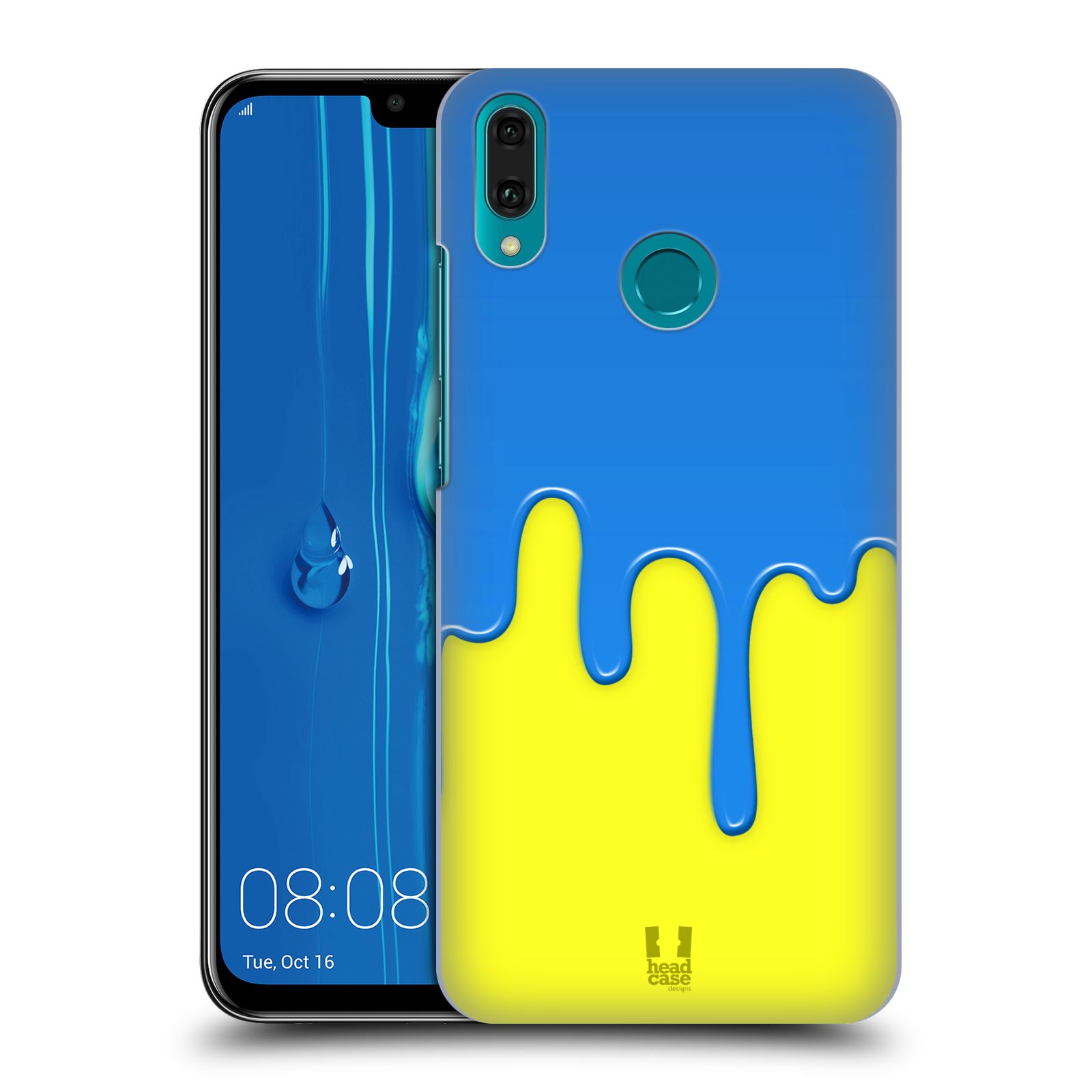 Pouzdro na mobil Huawei Y9 2019 - HEAD CASE - vzor Barevná záplava polovina MODRÁ ŽLUTÁ