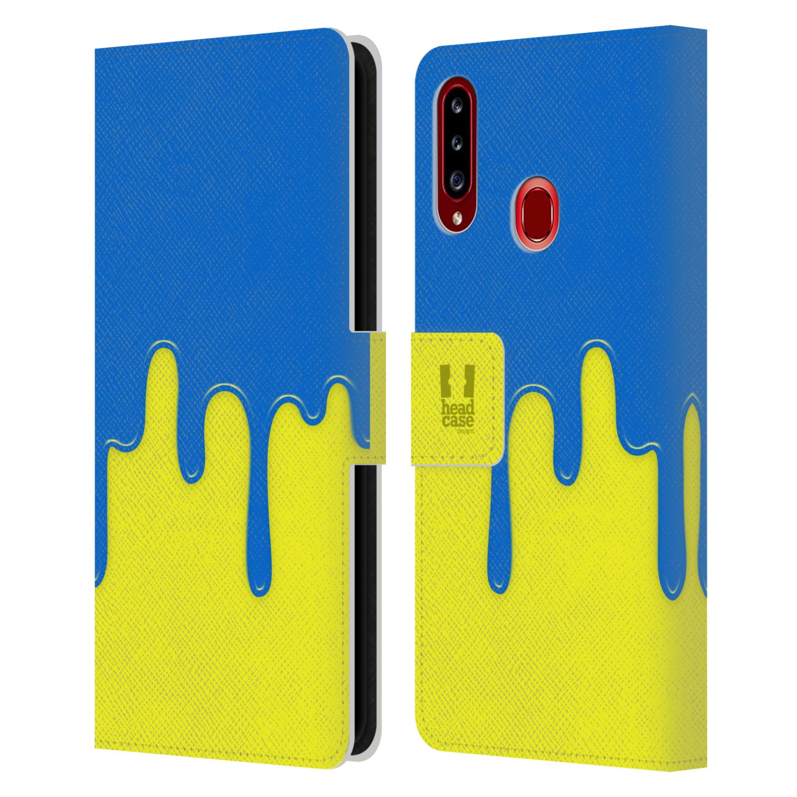 HEAD CASE Flipové pouzdro pro mobil Samsung Galaxy A20s Rozlitá barva modrá a žlutá