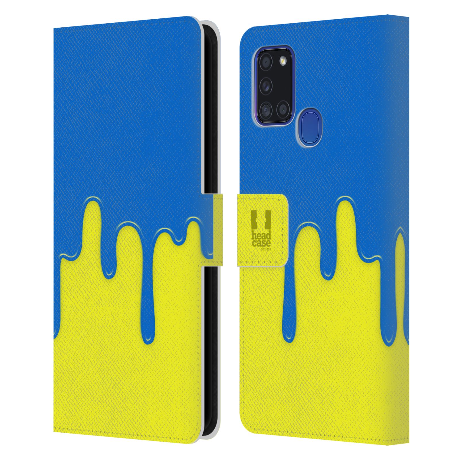 HEAD CASE Flipové pouzdro pro mobil Samsung Galaxy A21s Rozlitá barva modrá a žlutá