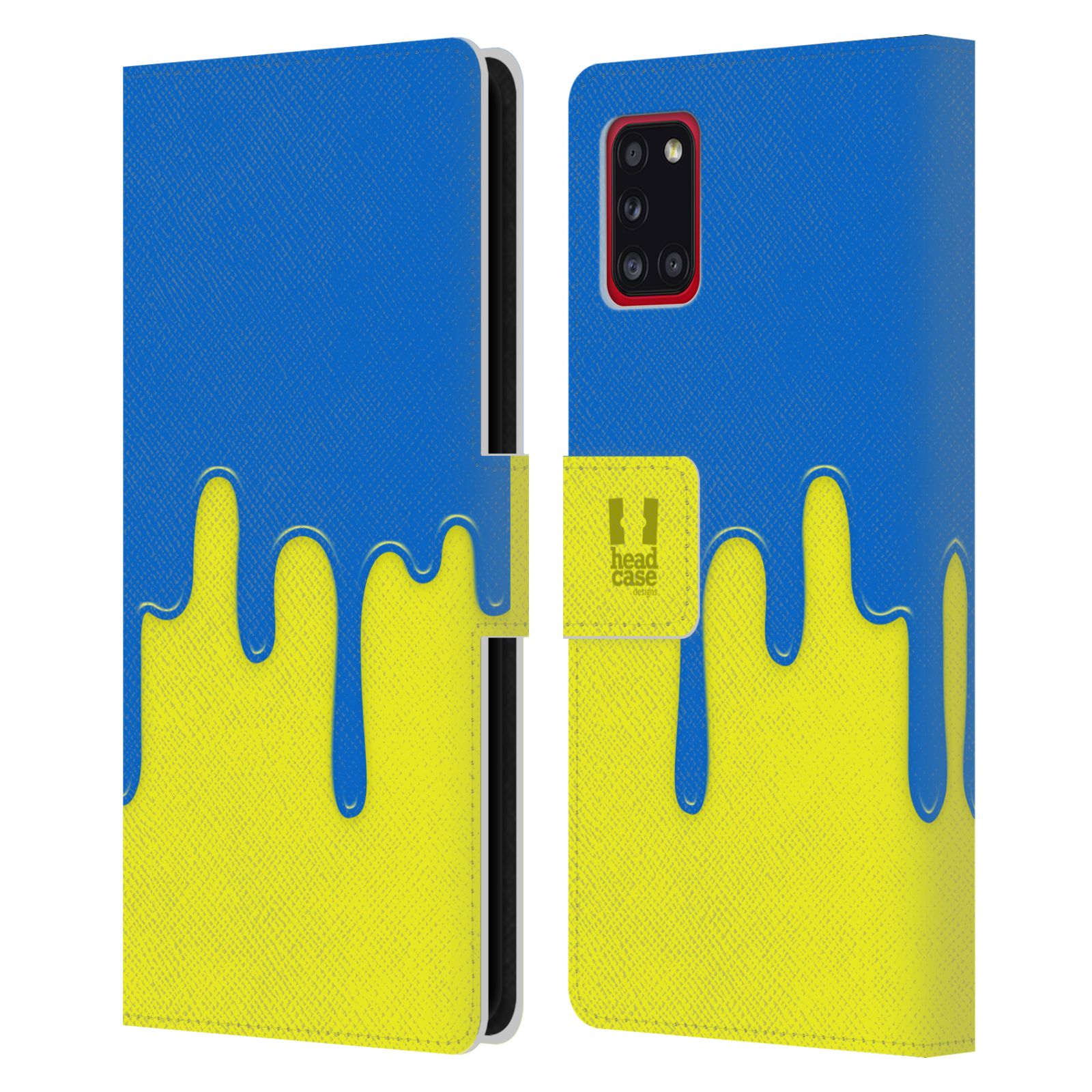 Pouzdro HEAD CASE na mobil Samsung Galaxy A31 Rozlitá barva modrá a žlutá