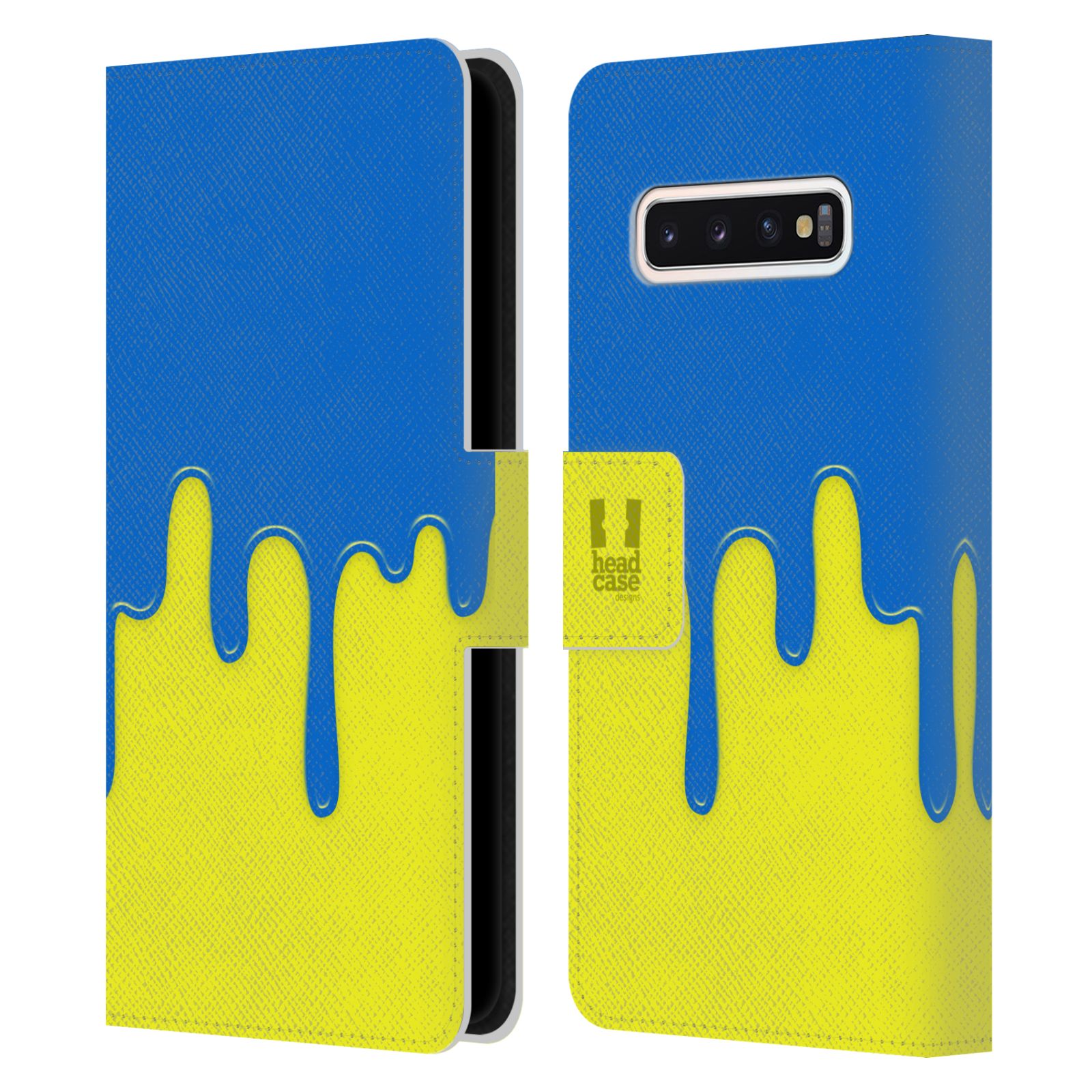 Pouzdro HEAD CASE na mobil Samsung Galaxy S10 Rozlitá barva modrá a žlutá