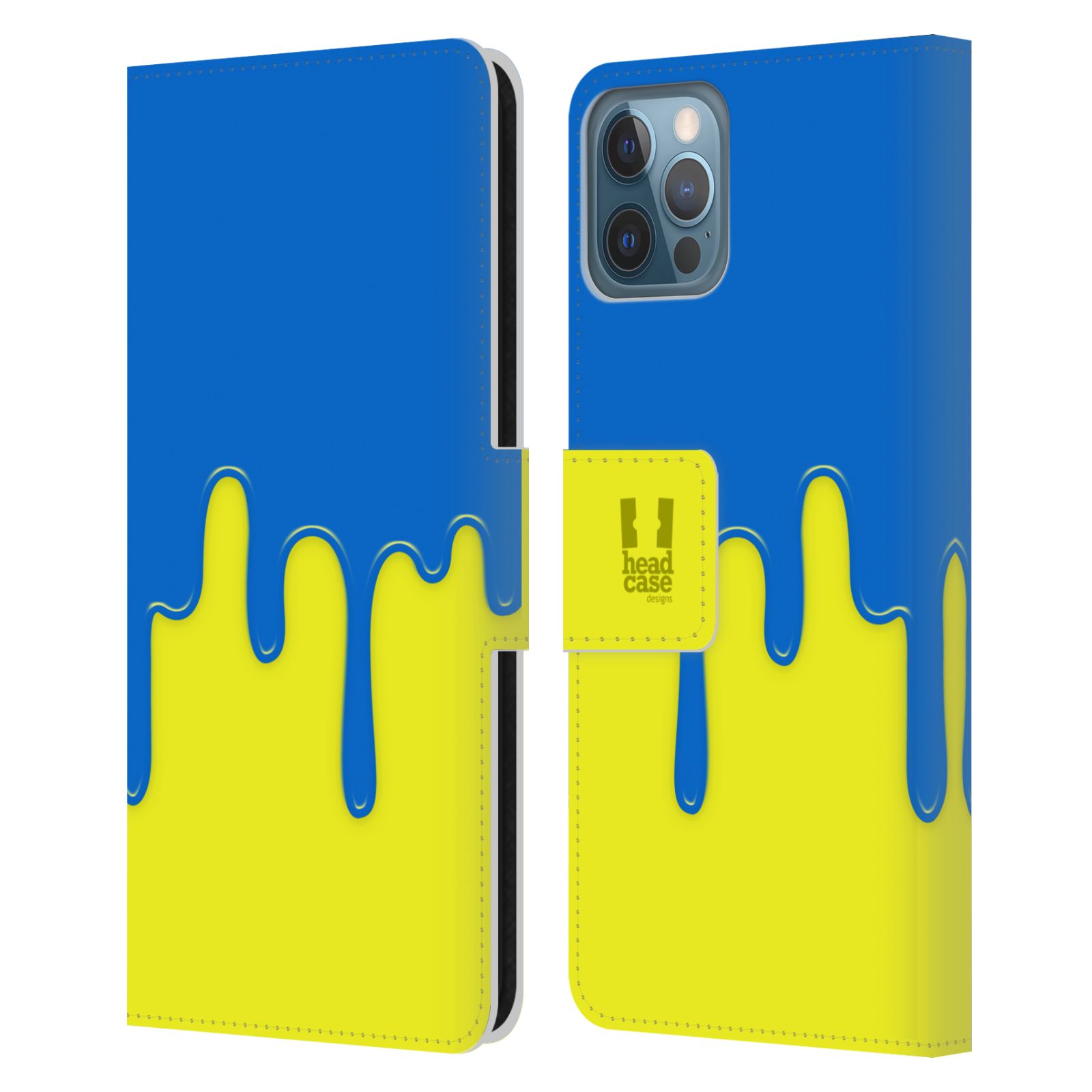 HEAD CASE Flipové pouzdro pro mobil Apple Iphone 12 / Iphone 12 PRO Rozlitá barva modrá a žlutá